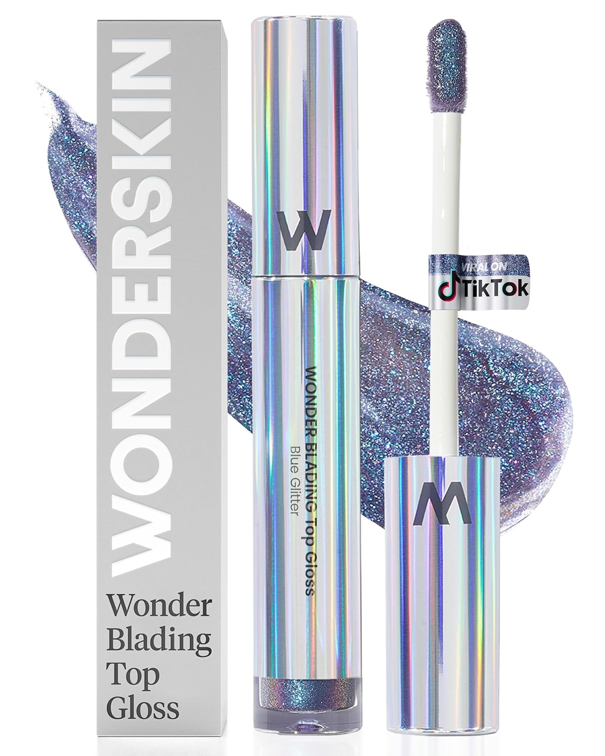 Wonderskin Lip Gloss Blading Top Gloss, Hydrating and High Shine Finish Lip Makeup (Blue Glitter)