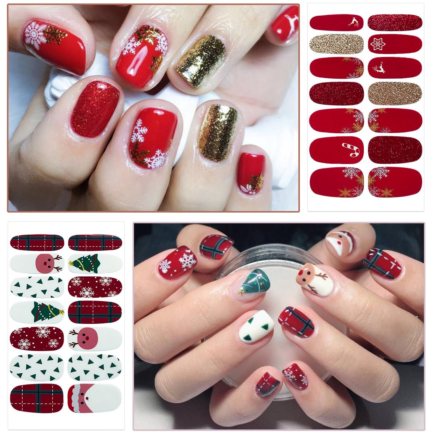 WOKOTO 20 Sheets Christmas Nail Stickers Stick On Nail Polish Strips For Christmas Day Winter Nail Art Polish Stickers Christmas Gel Nail Wraps Christmas Father Deer Tree Gel Nail Strips Stickers