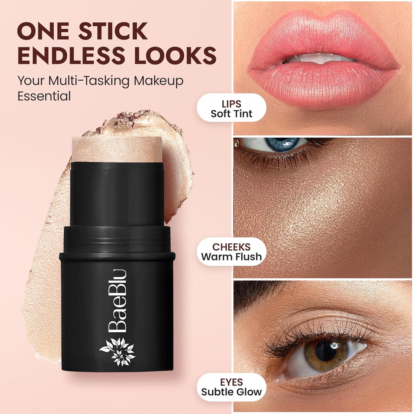 Organic Blush Tube, Chardonnay - 100% Natural Vegan Cream Blush Sticks, Multi-Use Bronzer, & Highlighter for Lips, Cheeks & Eyes, Buildable Shimmer, Gluten-Free, Paraben-Free, Made in USA