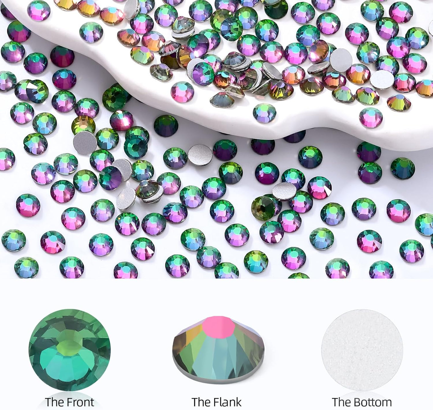 Green Volcano Flatback Rhinestones, Glass Rhinestones for Nail Art and Craft, Glue Fix, Loose Crystal Gemstones(Green Volcano, SS20, 1440pcs, 4.6-4.8mm)