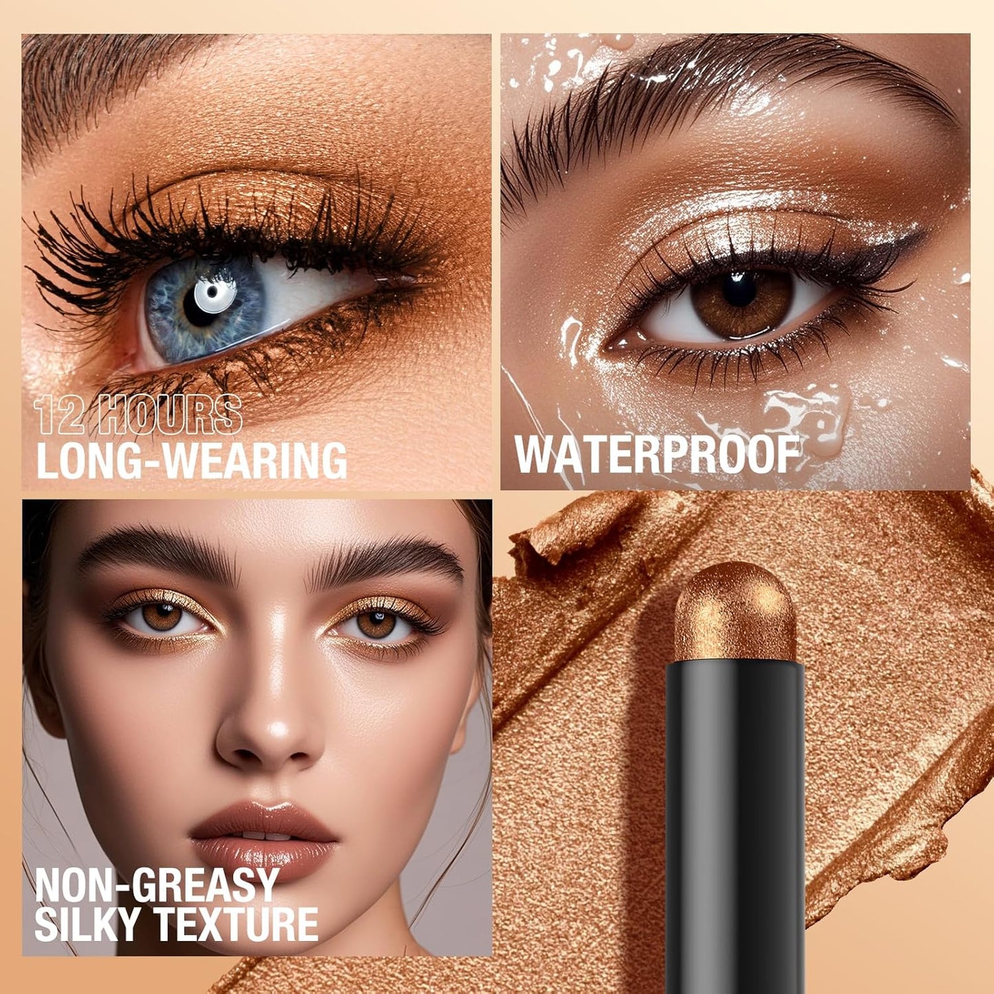 LANGMANNI 8Colors Dual-Ended Eyeshadow Stick Set – Silky Smooth, Waterproof & Transfer-Proof, Built-in Blender Brush, All-Day Matte & Shimmer Wear Eye Makeup(#A)