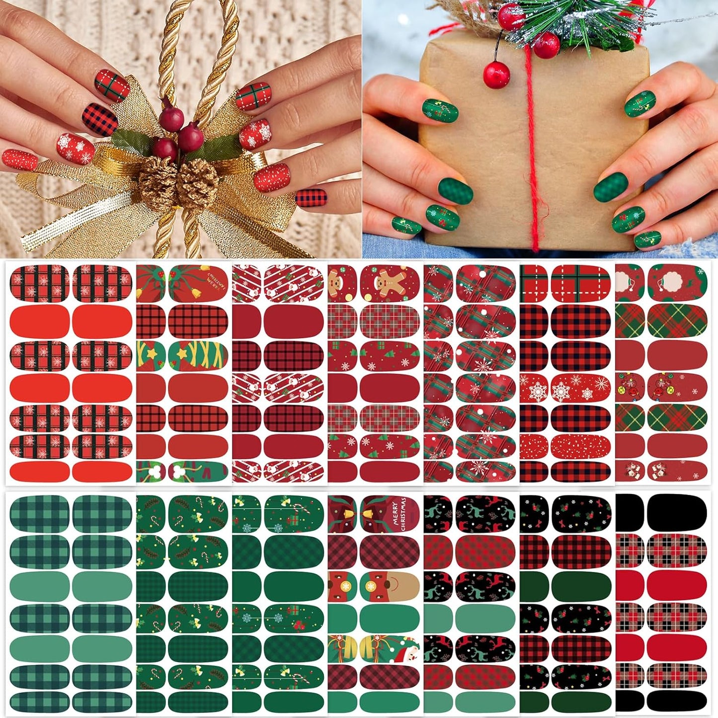 TailaiMei 14 Sheets Christmas Nail Wraps Stickers Nail Polish Strips Self-Adhesive Full Wraps with 2 pcs Nail Files for DIY Nail Art Decals (Celebrate Style)