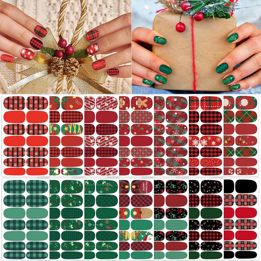 TailaiMei 14 Sheets Christmas Nail Wraps Stickers Nail Polish Strips Self-Adhesive Full Wraps with 2 pcs Nail Files for DIY Nail Art Decals (Celebrate Style)