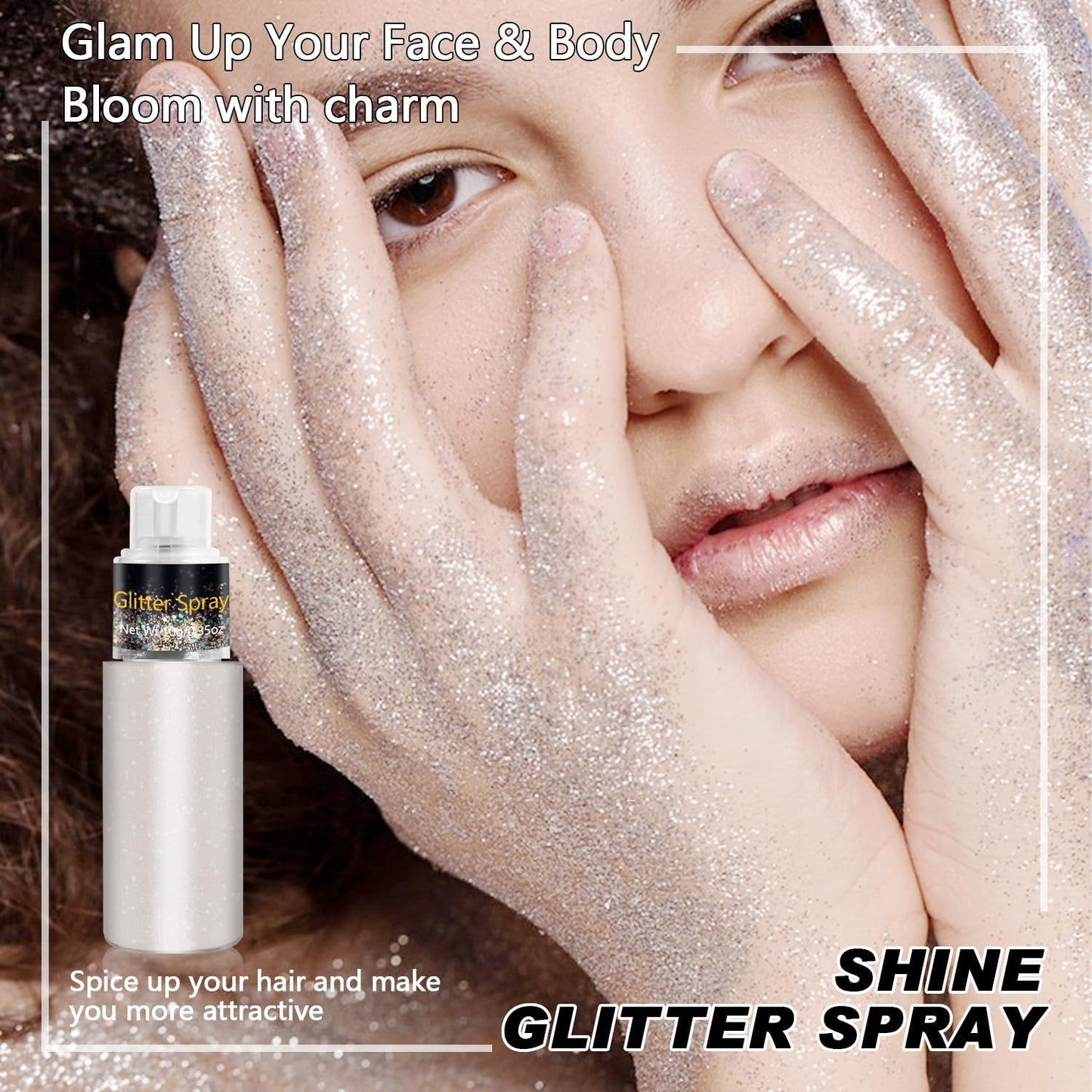 Hair and Body Glitter Spray, Holographic Glitter Highlighter Powder Spray, Unscented Hair Clothes Glitter Highlighter, Loose Glitter Spray Shimmer Powder Festival Rave Accessories, 10g (02 Peal White)