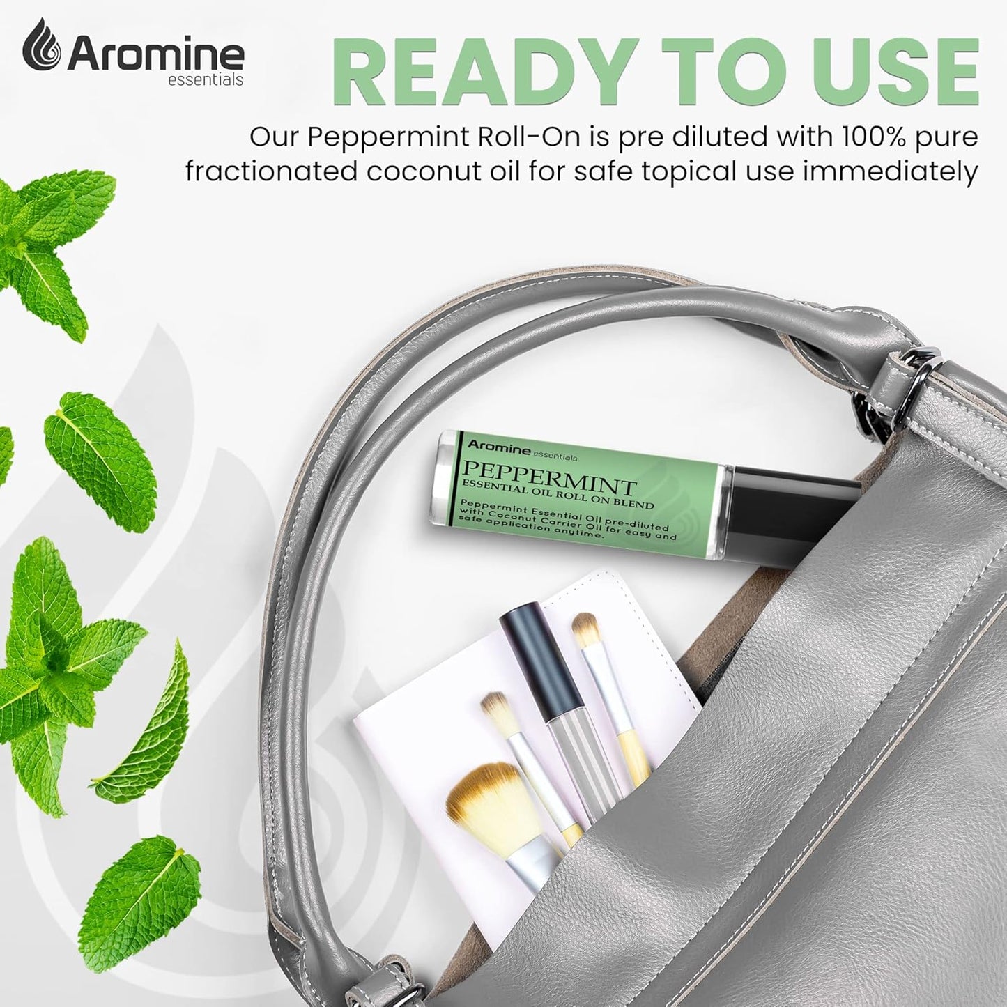 Peppermint Essential Oil Roll On, Pre-Diluted 10ml (Pack of 2). Premium Quality, Therapeutic Grade Topical Ready Aromatherapy Oil