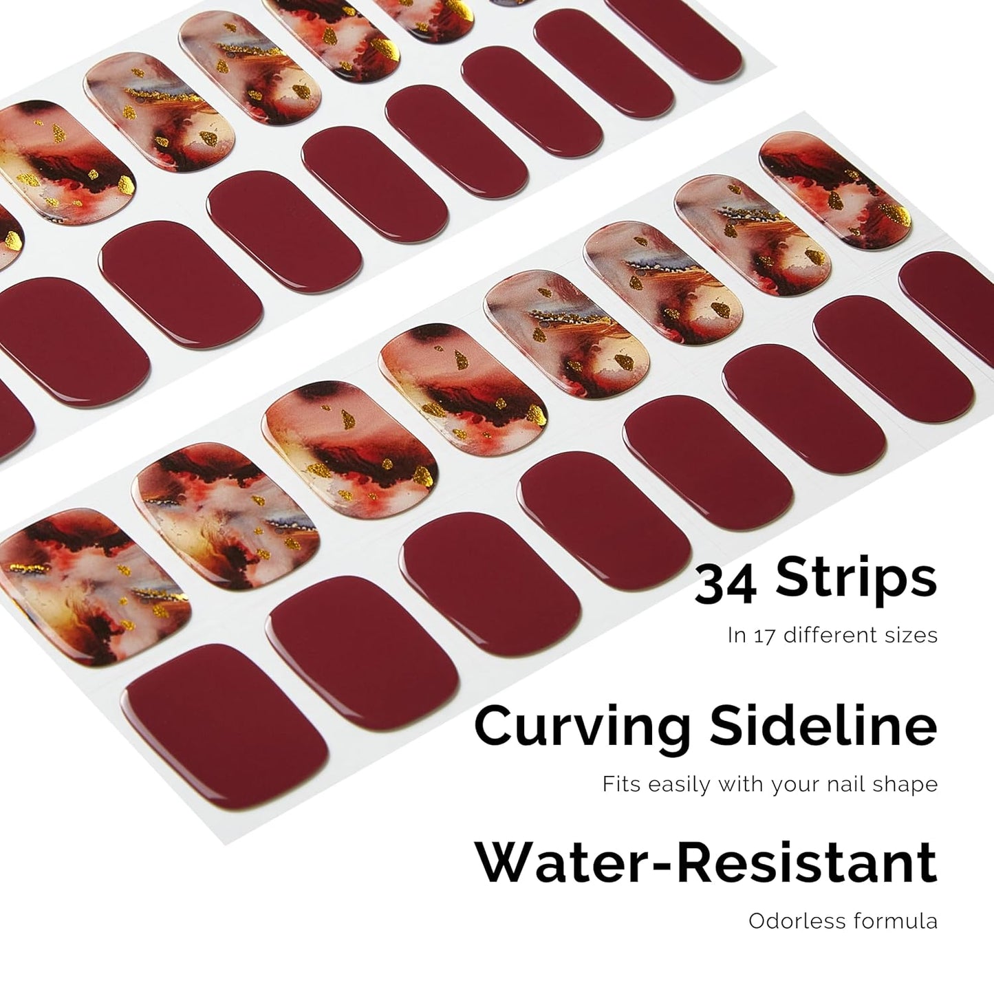 Semi Cured Gel Nail Strips - NAILOG 34 Pcs Gel Nail Stickers | Buy 2 Get 1 UV Light | Extra Long Nail Wraps with Glossy Gel Finishing Dark Brown, Secret Realm