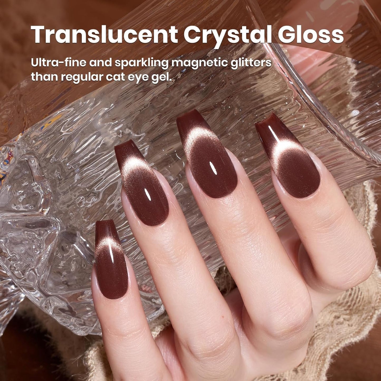 Beetles Brown Cat Eye Gel Nail Polish - Cinnamon Girl Cat Eye Gel Polish, 15ML Glitter Brown Magnetic Fall Gel Polish Jelly Sheer Translucent Effect Soak Off UV French Nail Art Manicure Gift for Women