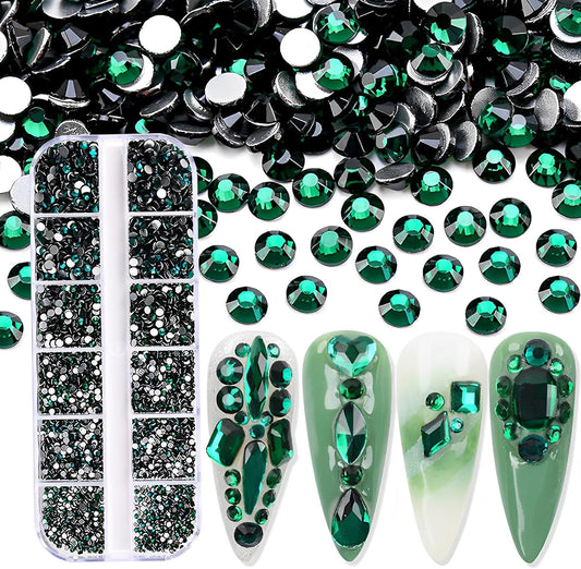 3600pcs Flatback Rhinestones Glass Charms Diamantes Gems Stones for Nail Art 6 Size ss4~ss12 Box Dark Green