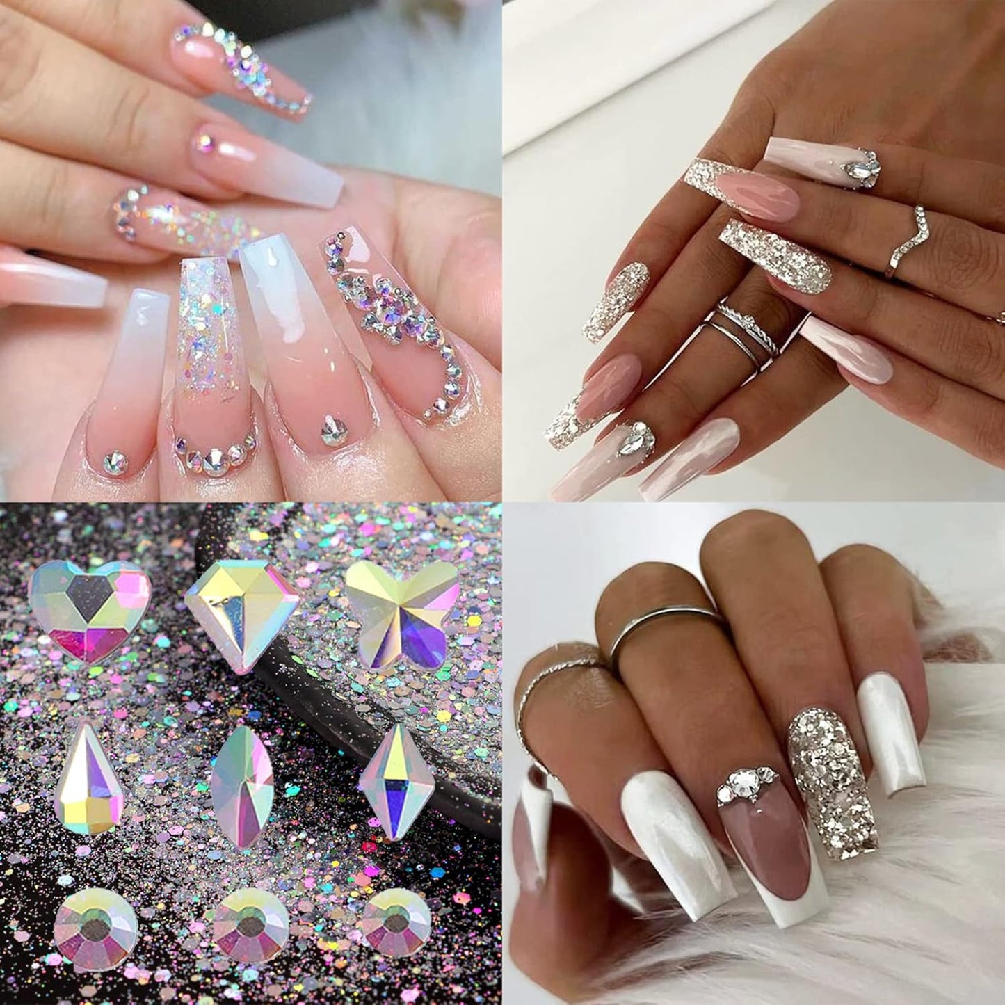 Nail Art Rhinestones Flatback Rhinestones Nail Charms Fine Glitter Nail Art Supplies Mixed AB Crystals Nail Gems 1mm Glitter Powder Luxury Design Nail Accessories for Women Nail Decorations.