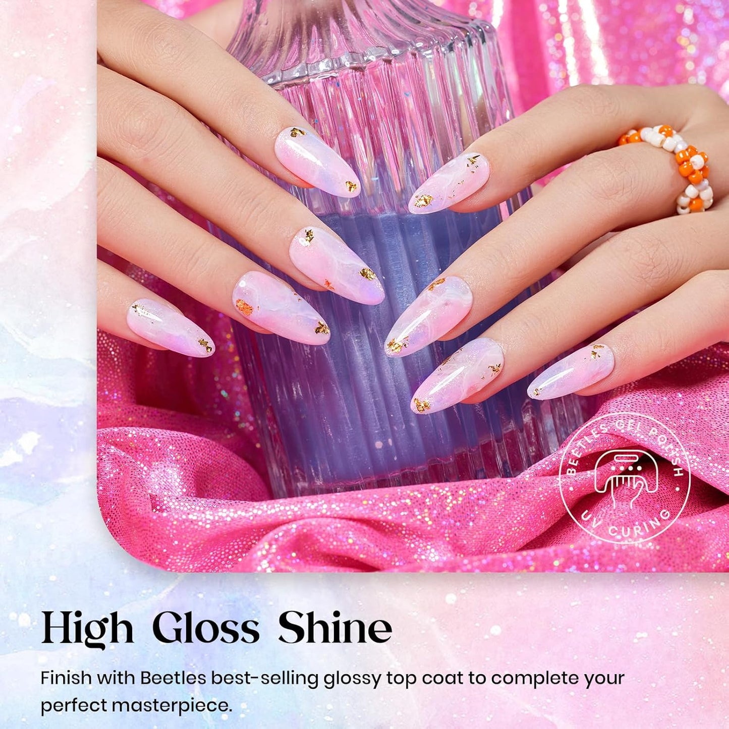 Beetles Shimmer Gel Nail Polish Set - 6 Colors Purple Glitter Blue Green Mermaid Pastel Nail Gel Drawing Soak Off Uv Led Needed with Pastel Sticker