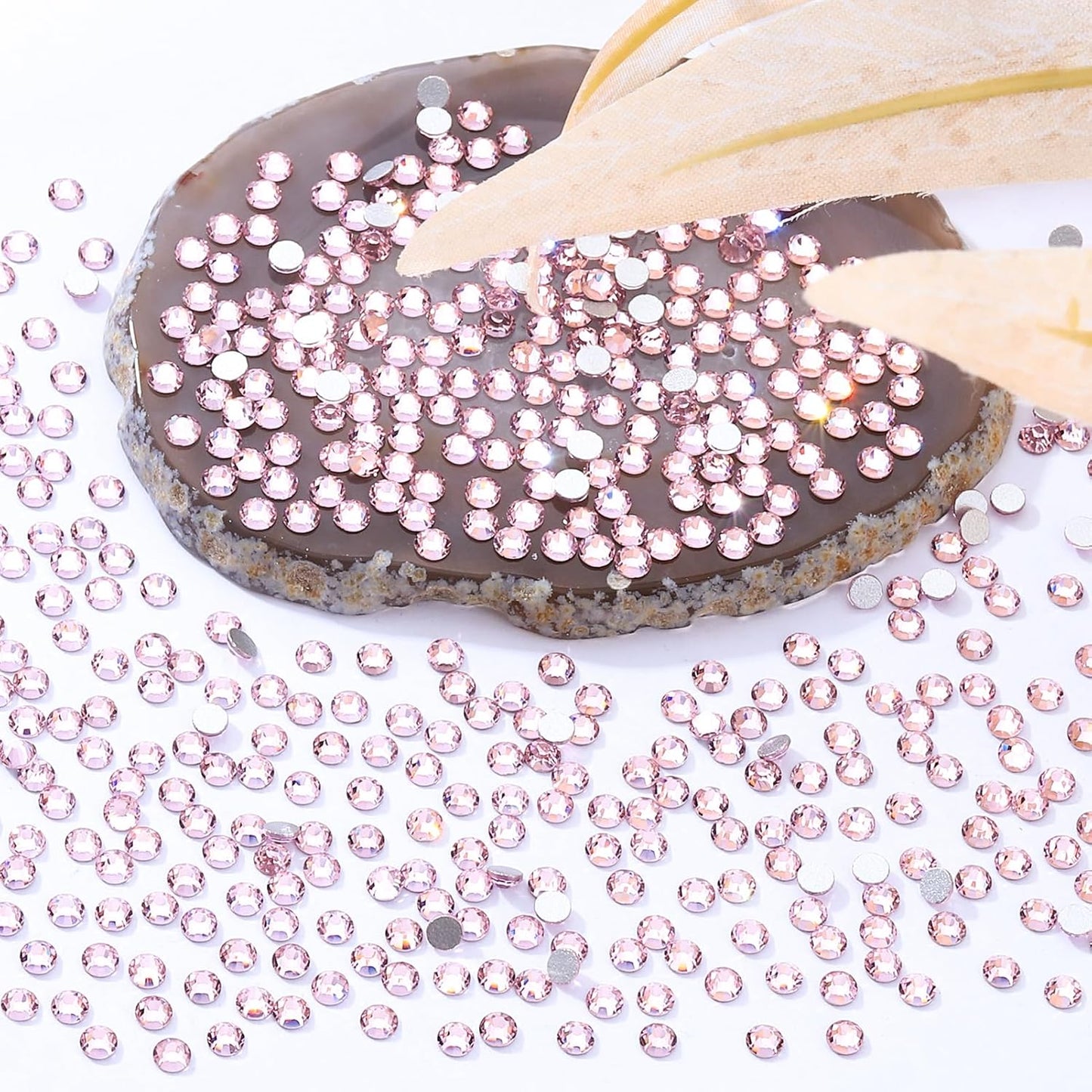 Pink Flatback Rhinestones, Glass Rhinestones for Nail Art and Craft, Glue Fix, Loose Crystal Gemstones(Pink, SS10, 2880pcs, 2.7-2.8mm)