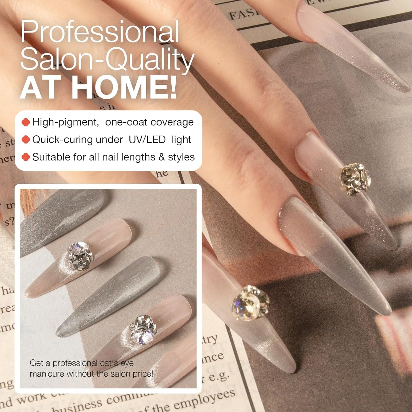 Cat Eye Gel Nail Polish with Magnet Stick, 15ml Magnetic Gel, Create Stunning Cat Eye Effects for DIY Manicures, Long-Lasting, Salon-Quality Finish, Moonlit Hold