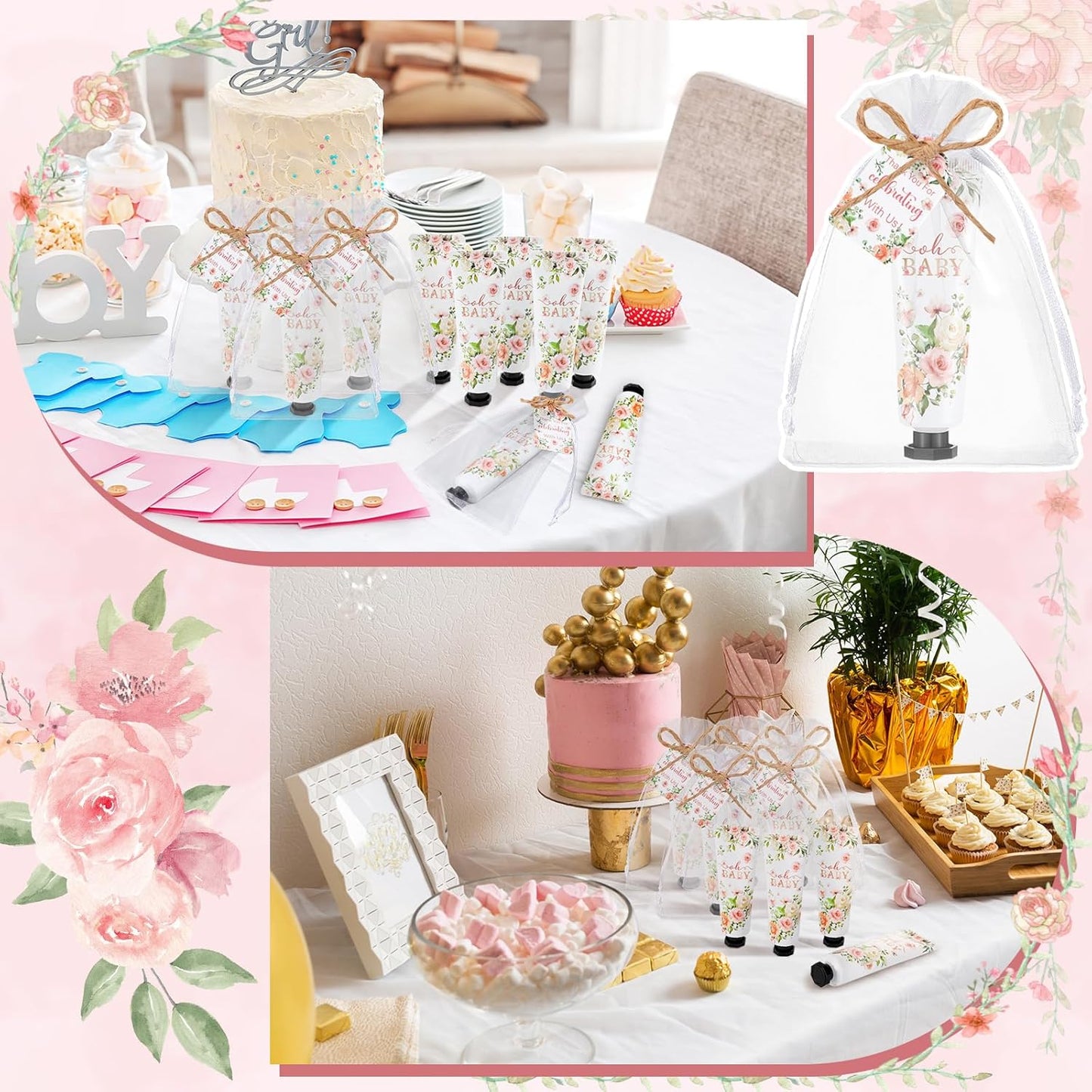 48 Sets Baby Shower Hand Cream Party Favors for Guests Gift Bulk Travel Size Hand Lotion Set for Baby Shower Wedding Christmas(Flower)