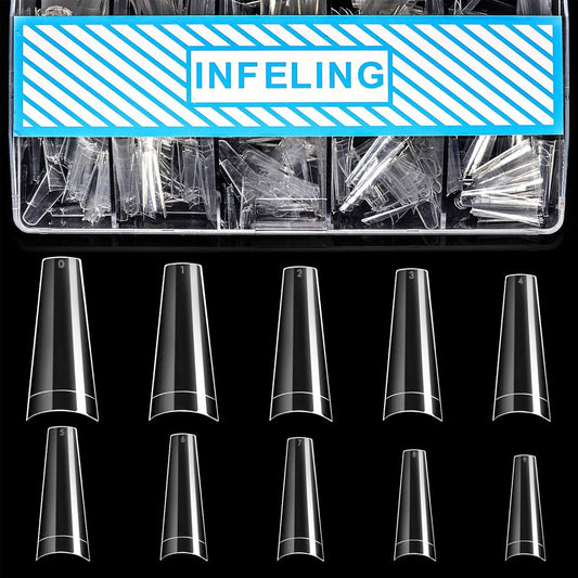 INFELING Clear Coffin Nails Tips - Nail Tips for Acrylic Nails Professional, 500pcs Half Cover French Nail Tips with Box, False Fake Nail Tips for Salons Home, 10 Sizes