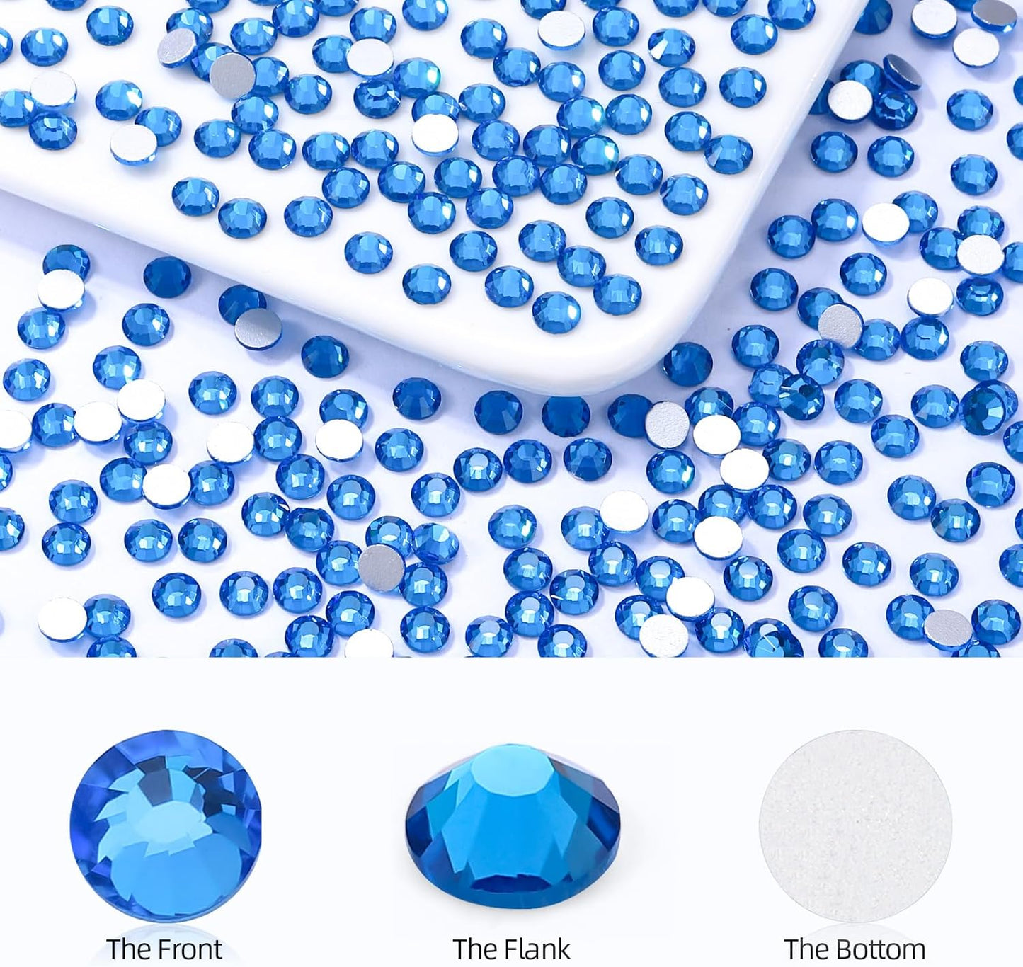 Capri Blue Flatback Rhinestones, Glass Rhinestones for Nail Art and Craft, Glue Fix, Loose Crystal Gemstones(Capri Blue, SS12, 1440pcs, 2.9-3.0mm)