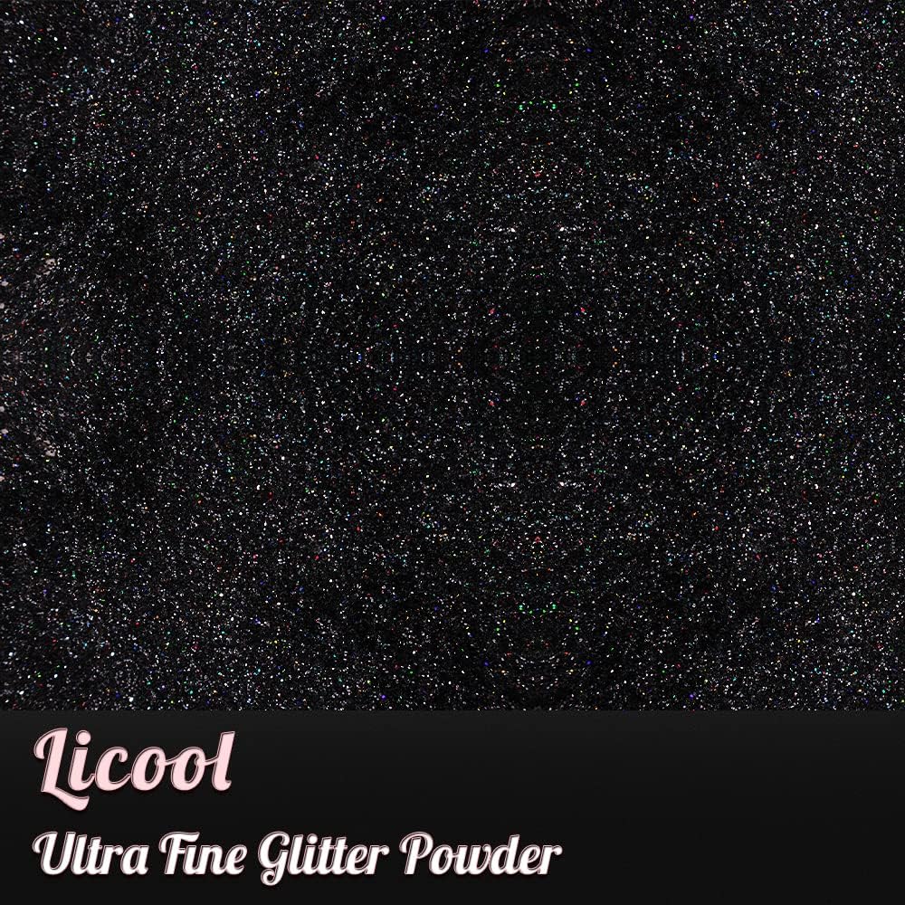 Holographic Extra Fine Craft Glitter Powder, 100g Iridescent Sequins, Loose Glitter for Face, Body, Hair, Eye & Nails (Laser Black)