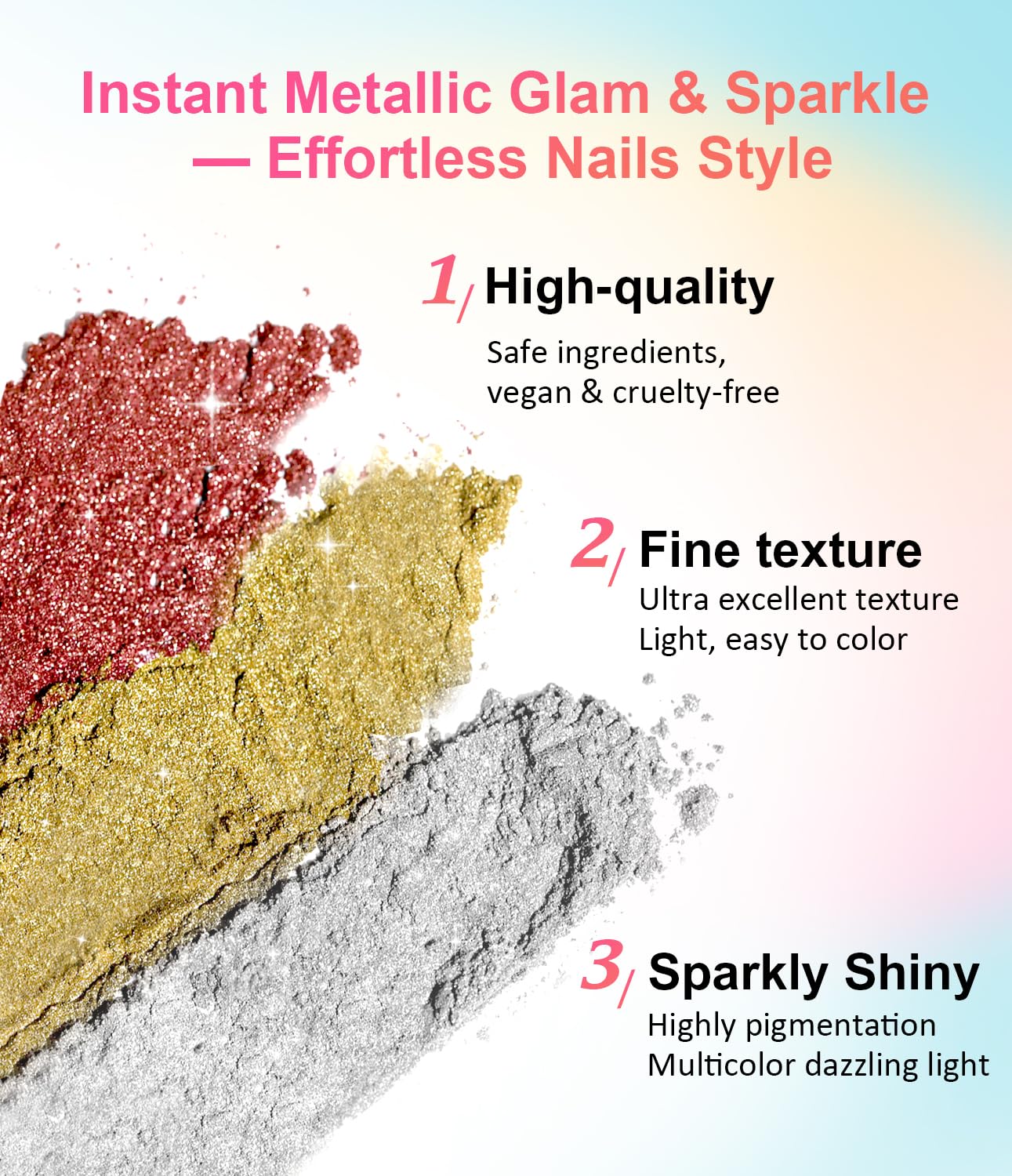 Gold Chrome Nail Powder BISHENGYF -【Fairy Effect】Pink Chrome Nail Powder White Pearl Aurora Mermaid Iridescent Rose Gold Red Nail Chrome Powder Metallic Mirror Glitter Pigment Dust for Nail Art DIY