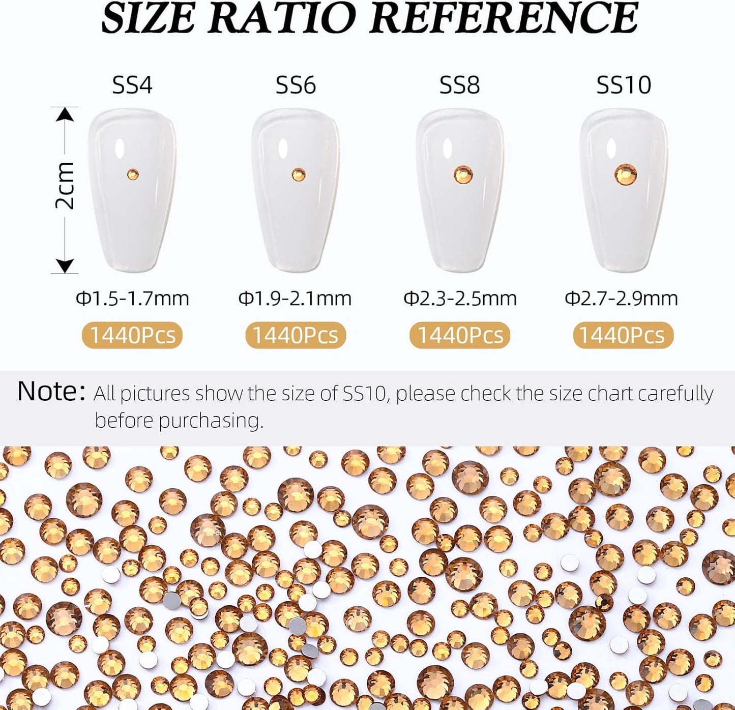 Topaz Flatback Rhinestones, Glass Rhinestones for Nail Art and Craft, Glue Fix, Loose Crystal Gemstones(Topaz, SS6, 1440pcs, 1.9-2.0mm)