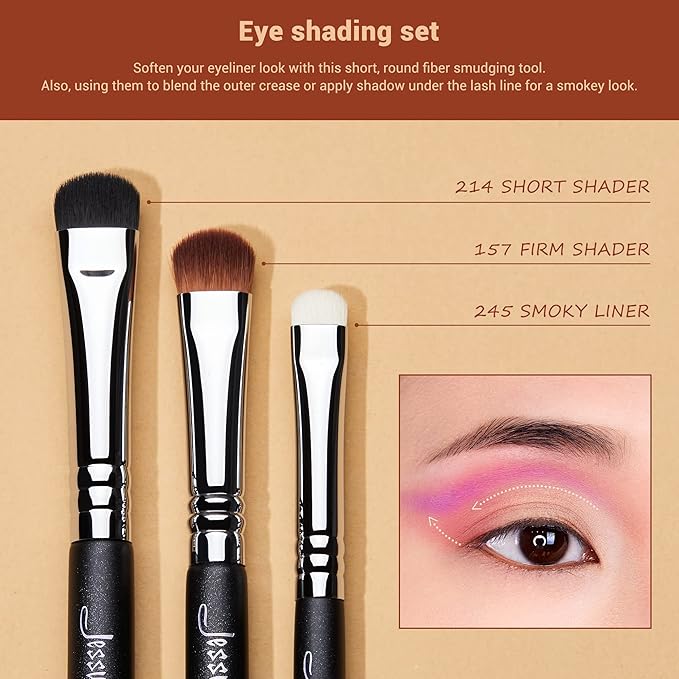 Jessup Eyeshadow Brush Set 12pcs Eye Makeup Brushes Set Professional Premium Sythetic Eye Shadow Blending Smoky Shader Concealer Brush Black T339