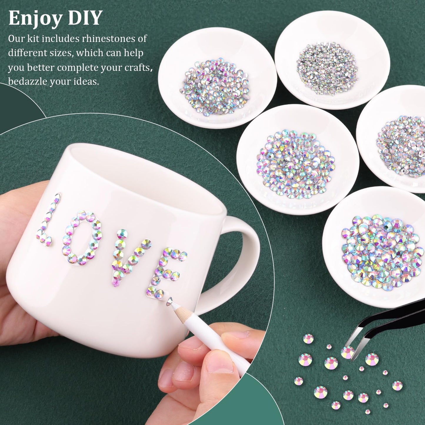 Resin Rhinestones for Crafting with B7000 Jewelry Glue, 1 Box AB Flatback Crystals with 3Pcs 10ml Glue for Bedazzling Crafts DIY Nail Art Makeup，Non Hotfix Gems for Clothing Shoes