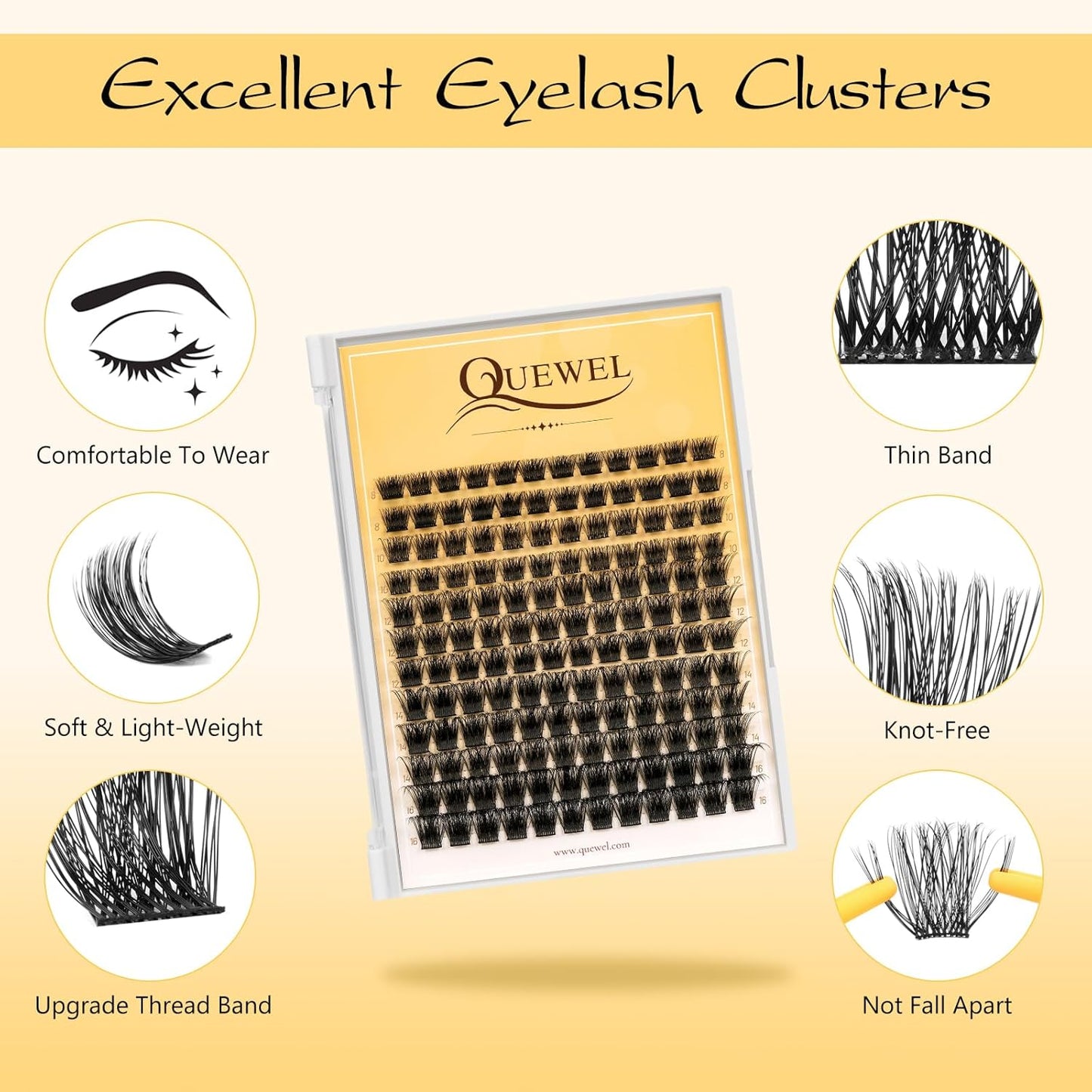 QUEWEL Lash Clusters Kit, Lashes Clusters Bond and Seal Waterproof, Eyelash Clusters Applicator Tool with Cluster Lashes Glue Remover for Natural Look DIY At Home(ZS-H01-kit)