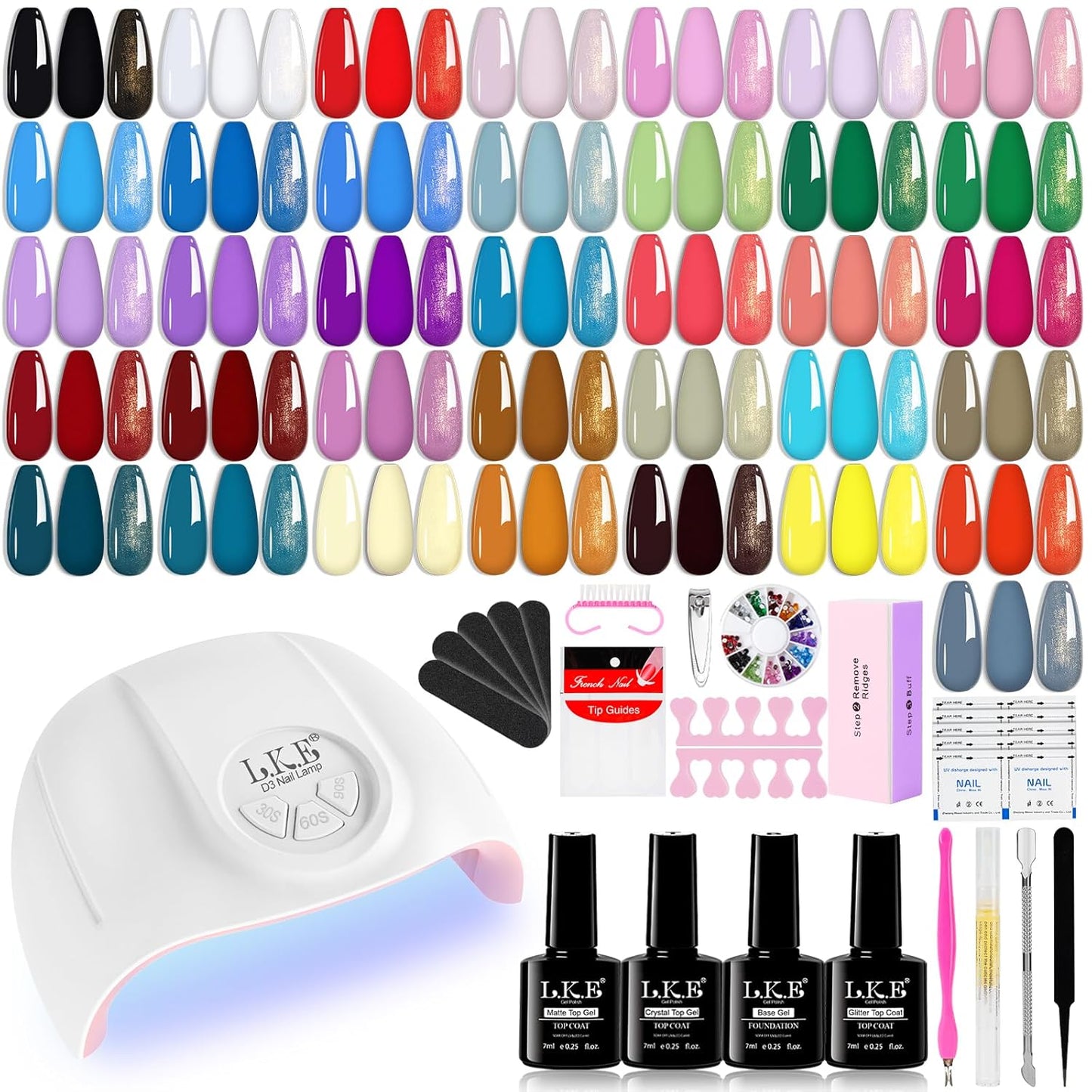 LKEE Gel Nail Polish Kit with U V Light 108W, 65 Pcs Gel Nail Polish Set All Season Gels Nail Kit Essential Manicure Tools for DIY Nails Art Gifts for Women (D3-36SET-SKU1-012001)