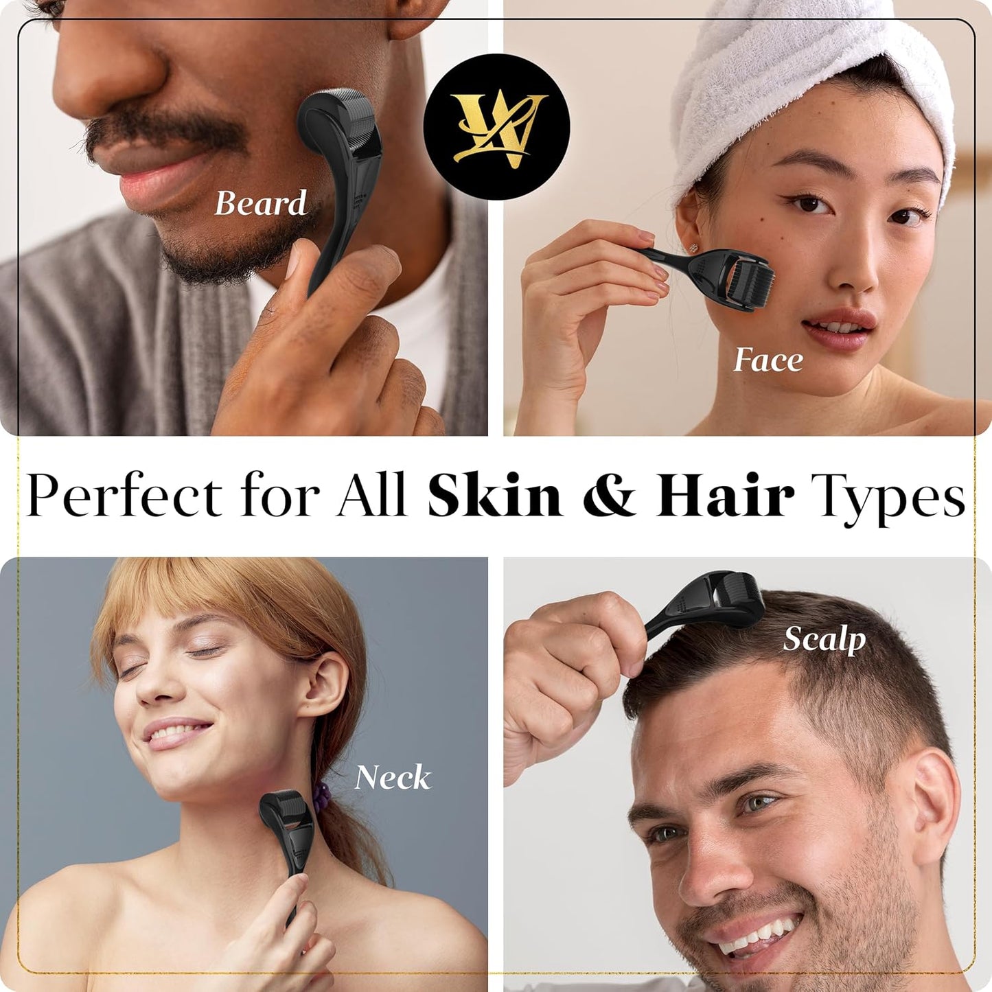 Derma Roller for Skin, Hair & Beard – Women and Men Titanium Microneedling Roller for Face & Scalp, Safe & Easy to Use - Jet Black