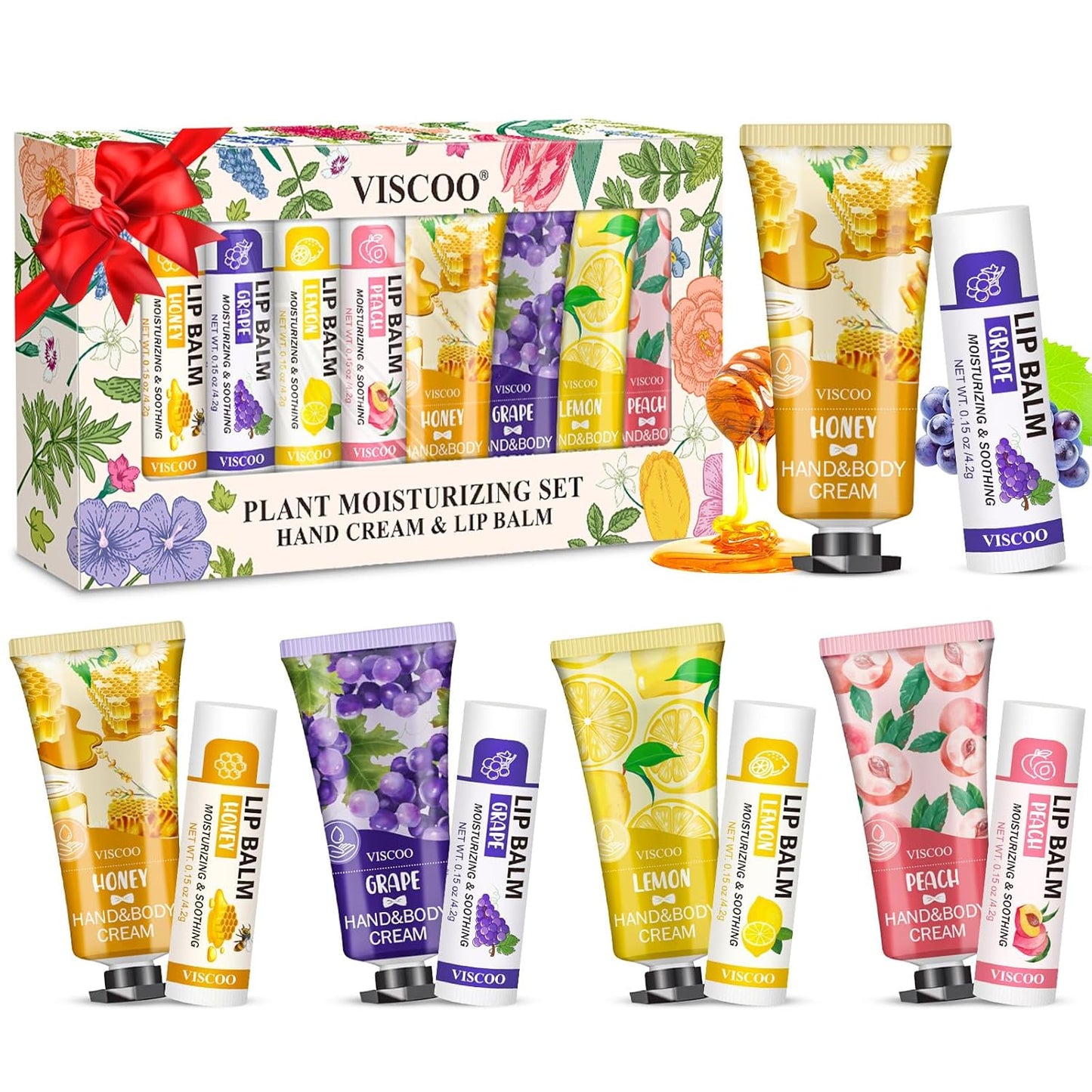 8 Pack / 4 Sets Lip Balm and Hand Cream Gifts for Women, Bridal Shower Gifts, Bridal Wedding Favors for Guests, Baby Shower Gifts for Guests, Thank You Gifts, Party Favors, Birthday Gifts