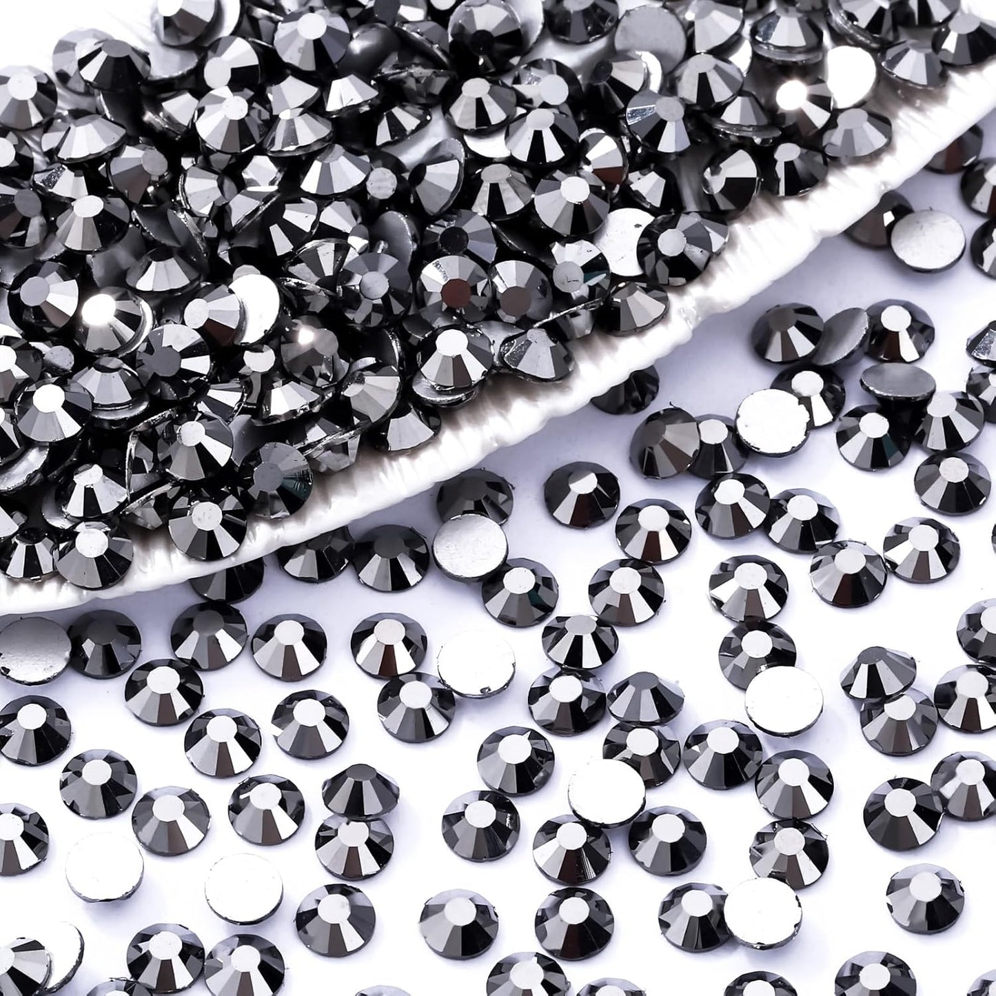 Black Hematite Flatback Rhinestones, Glass Rhinestones for Nail Art and Craft, Glue Fix, Loose Crystal Gemstones(Black Hematite, SS16, 1440pcs, 3.8-4.0mm)