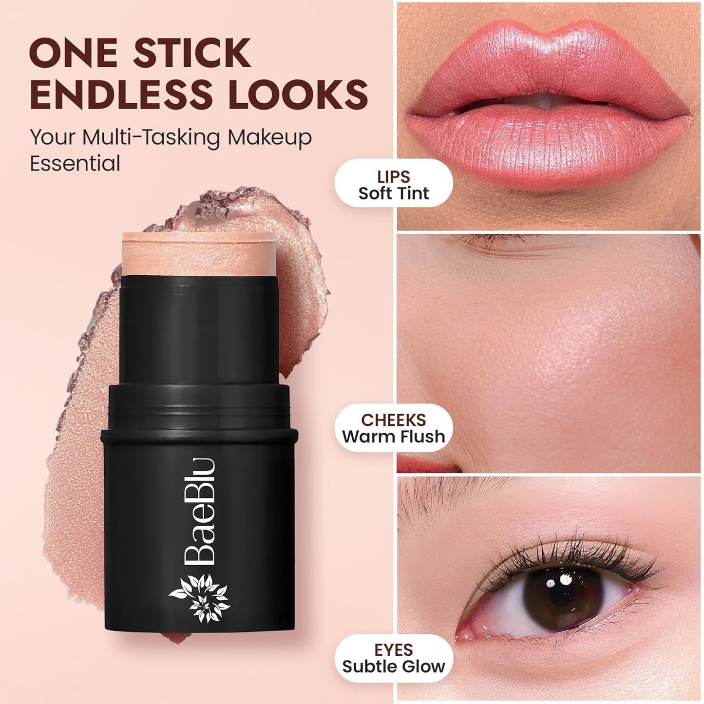 Organic Blush Tube, Moscato - 100% Natural Vegan Cream Blush Sticks, Multi-Use Bronzer, & Highlighter for Lips, Cheeks & Eyes, Buildable Shimmer, Gluten-Free, Paraben-Free, Made in USA