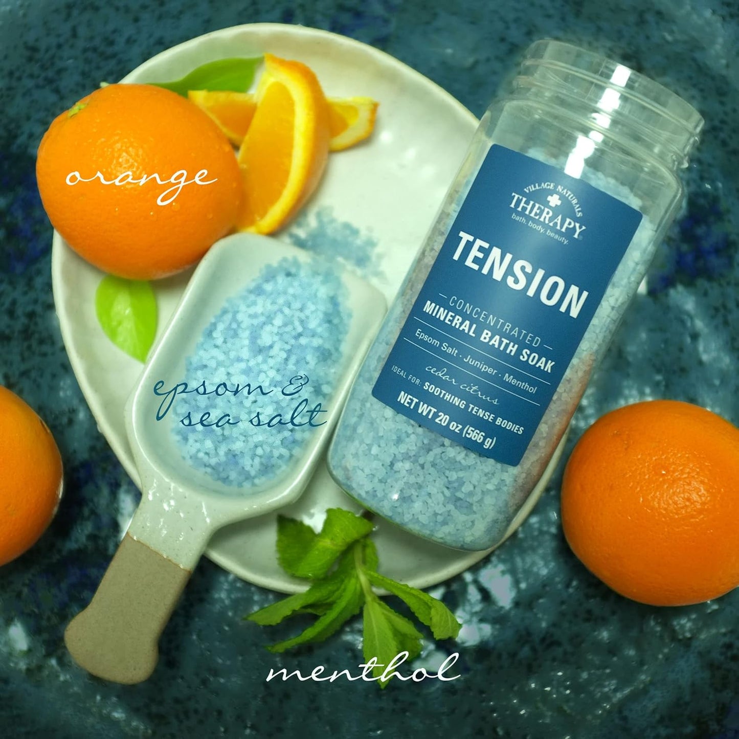 Village Naturals Therapy Tension Concentrated Mineral Bath Soak, Cedar Citrus Scent, 20 Oz, Pack of 3