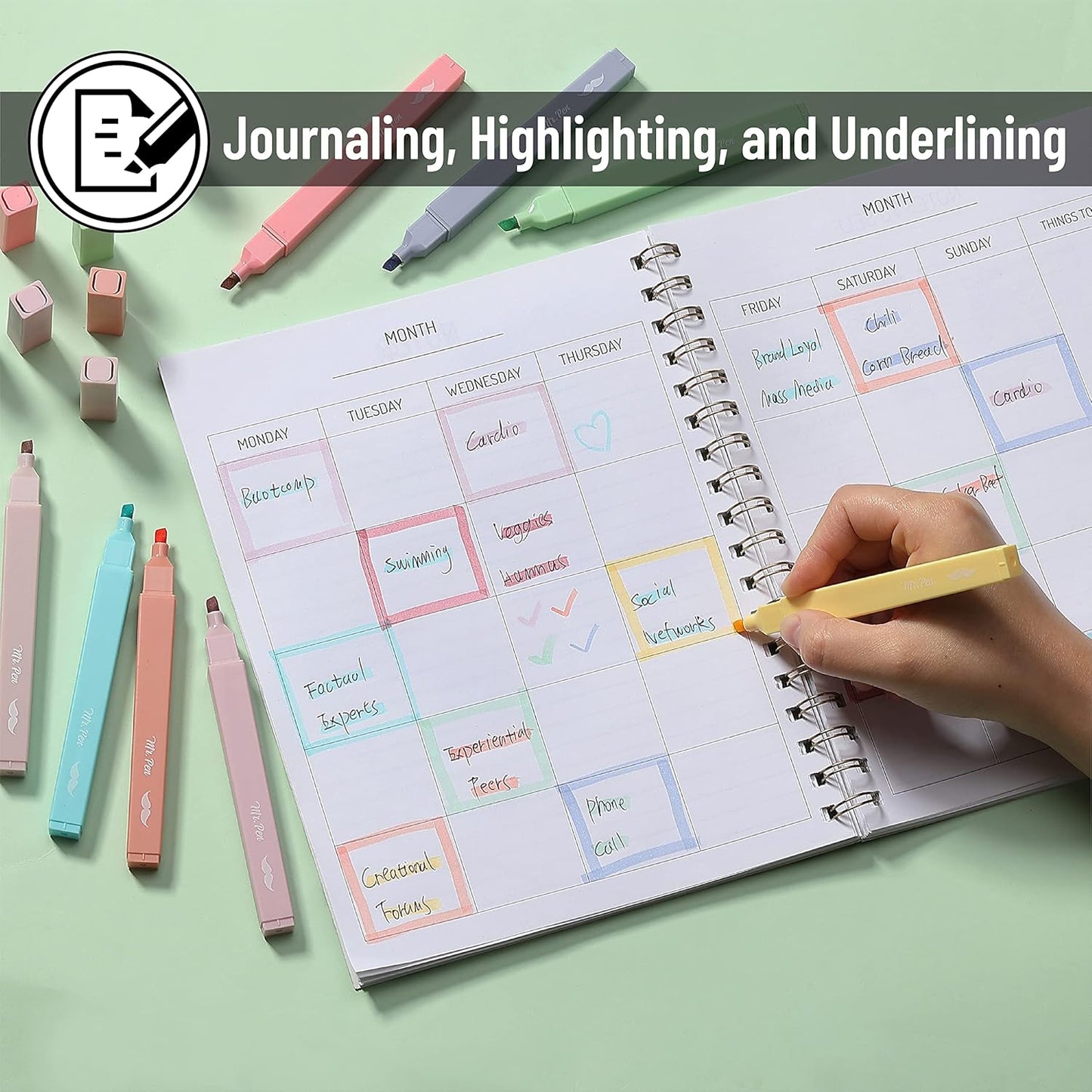 Mr. Pen- Aesthetic Cute Pastel Highlighters Set, 8 pcs, Chisel Tip, Candy Colors, No Bleed Bible Assorted Colors