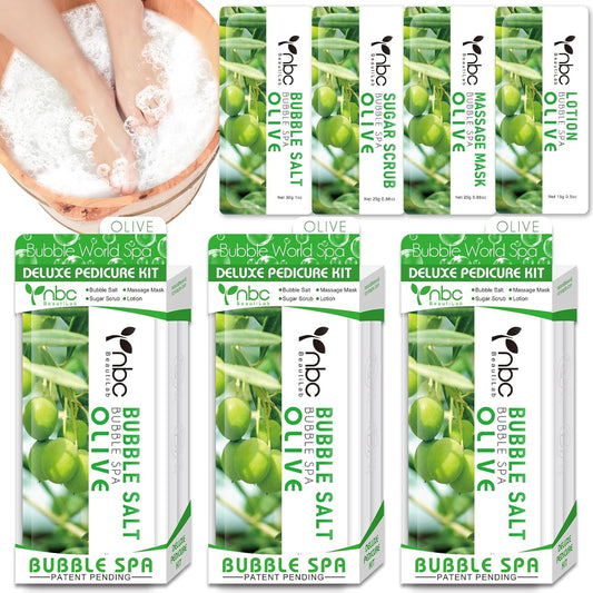 Pedicure Kit Foot Soak Set: Bubble Salt, Sugar Scrub, Massage Mask, Massage Lotion in a Box, 4 Step Foot Spa Kit for Dry Feet, Calluses and Tired Feet(3 Set Olive)