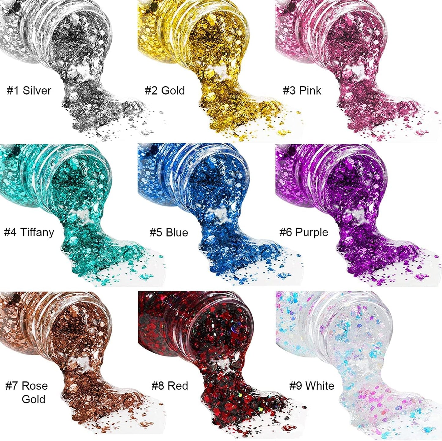 MAEPEOR Chunky Face Body Glitter Gel 19 Colors Mermaid Sequins Holographic Body Glitter Gel Long-Lasting Festival Makeup Glitter Paint for Face Body Hair Nails (30g, 09 White)