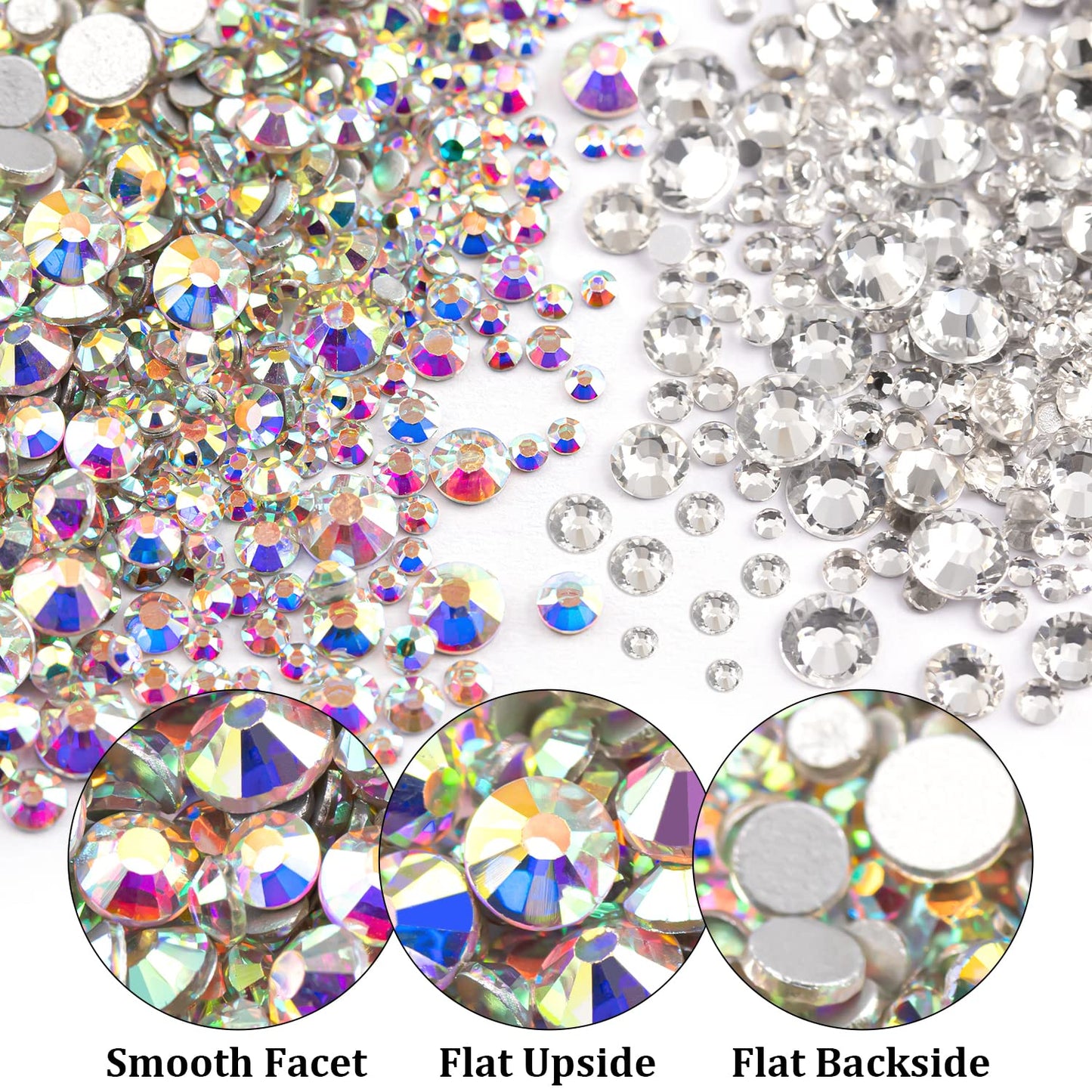 Two Packs of Flatback Rhinestones 4520 Pcs Crystal, Colorful Rhinestones for Nails, Multicolored+ AB+Transparent White Gems with Picker Tools for Bedazzling Nail Crafting Face Makeup