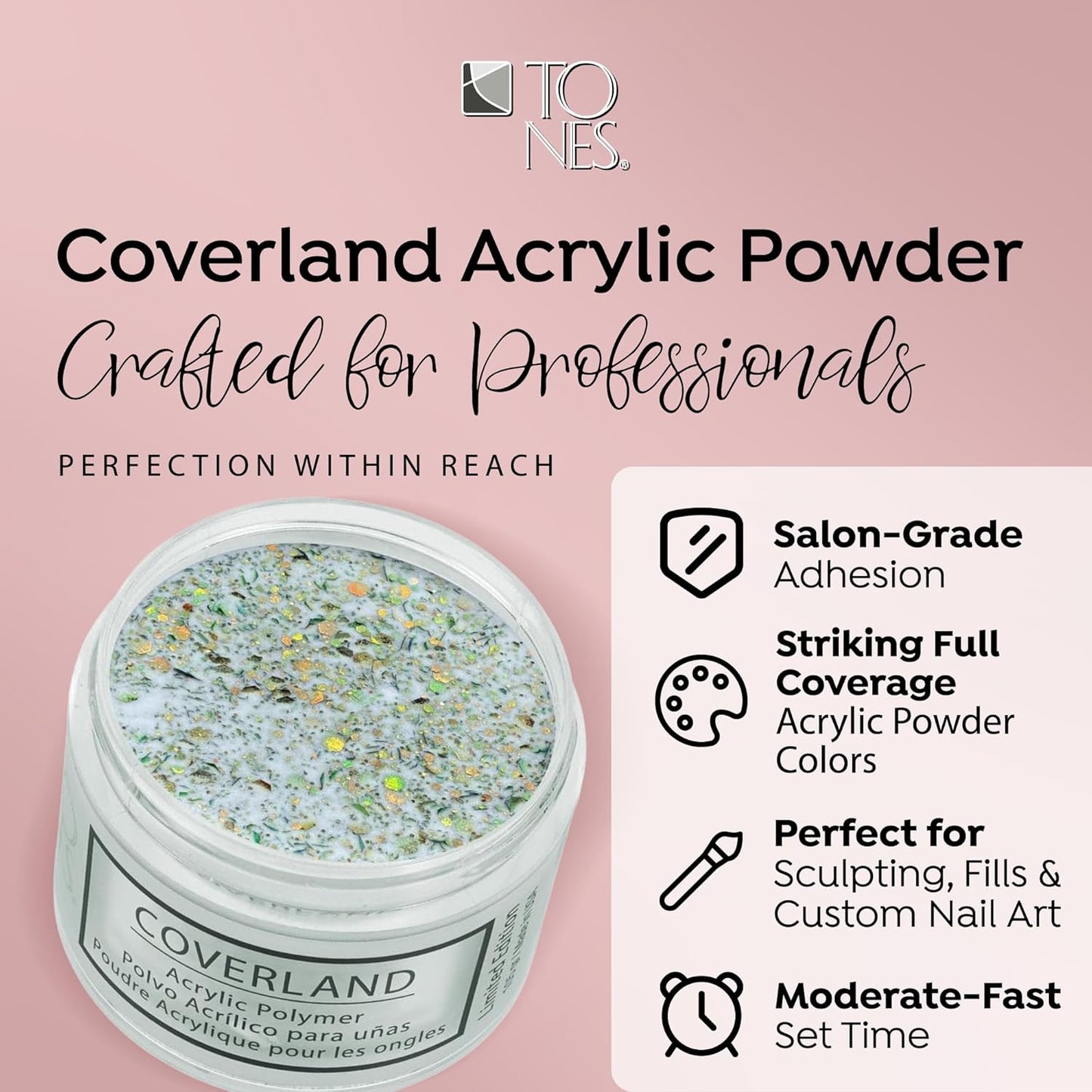 Tones Coverland Acrylic Nail Powder "Hypnotized" - Limited Edition Acrylic Powder for Nail Design, Sculpting, and Masking Nail Bed Imperfections - Professional Acrylic Nail Supplies - (1.5 Oz)