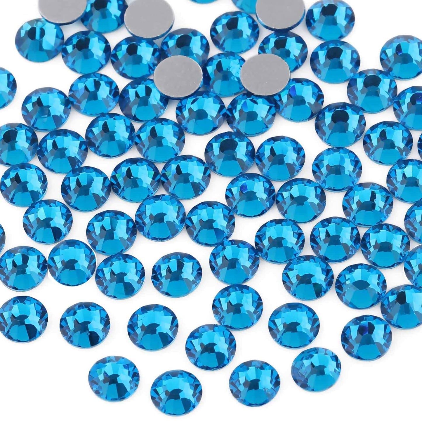 beadsland Flat Back Crystal Rhinestones Round Gems for Nail Art and Craft Glue Fix, Capri Blue (2.9-3.0mm) SS12/1440pcs