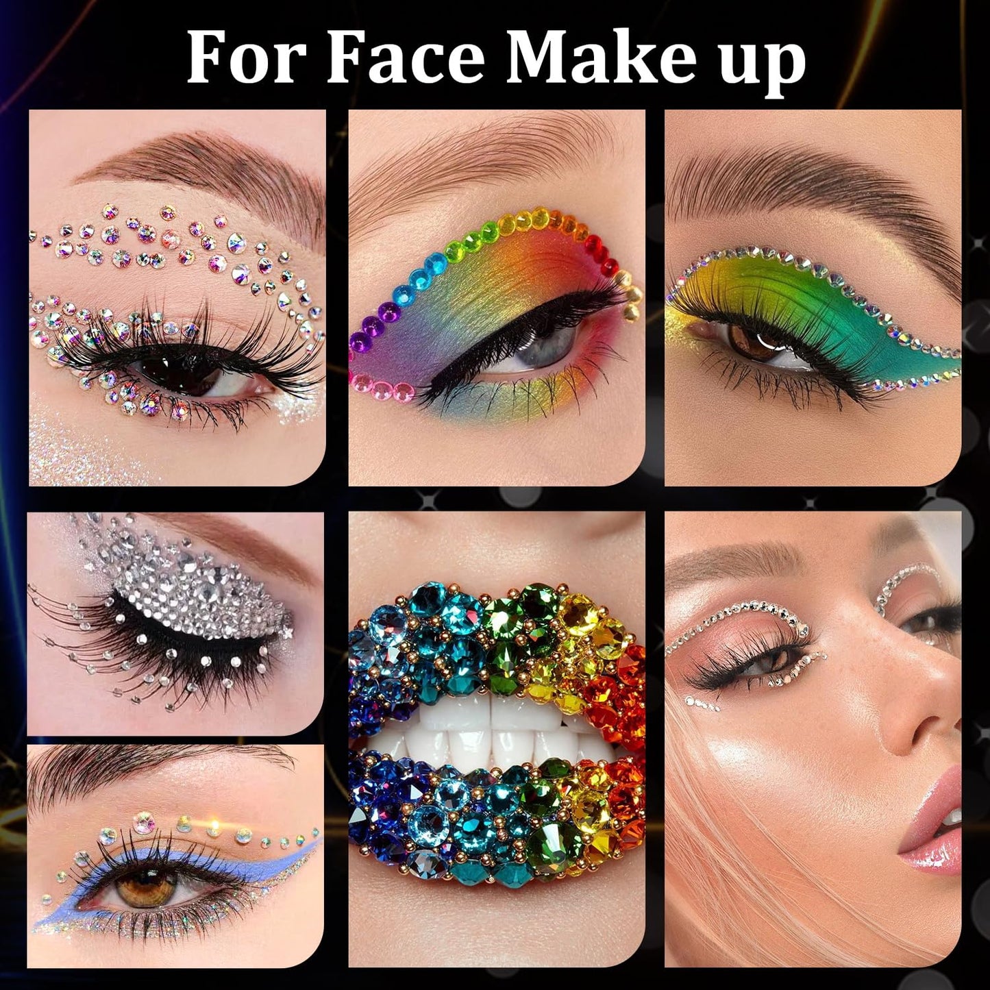 Rhinestones for Nails, Manicure Gem, Flat Back Glass Crystal AB & Transparent Clear + Mixed Color Iridescent Chameleon Gemstones, 2-5mm Round Gems for Nail Art Decor with Pickup & Dotting Tools