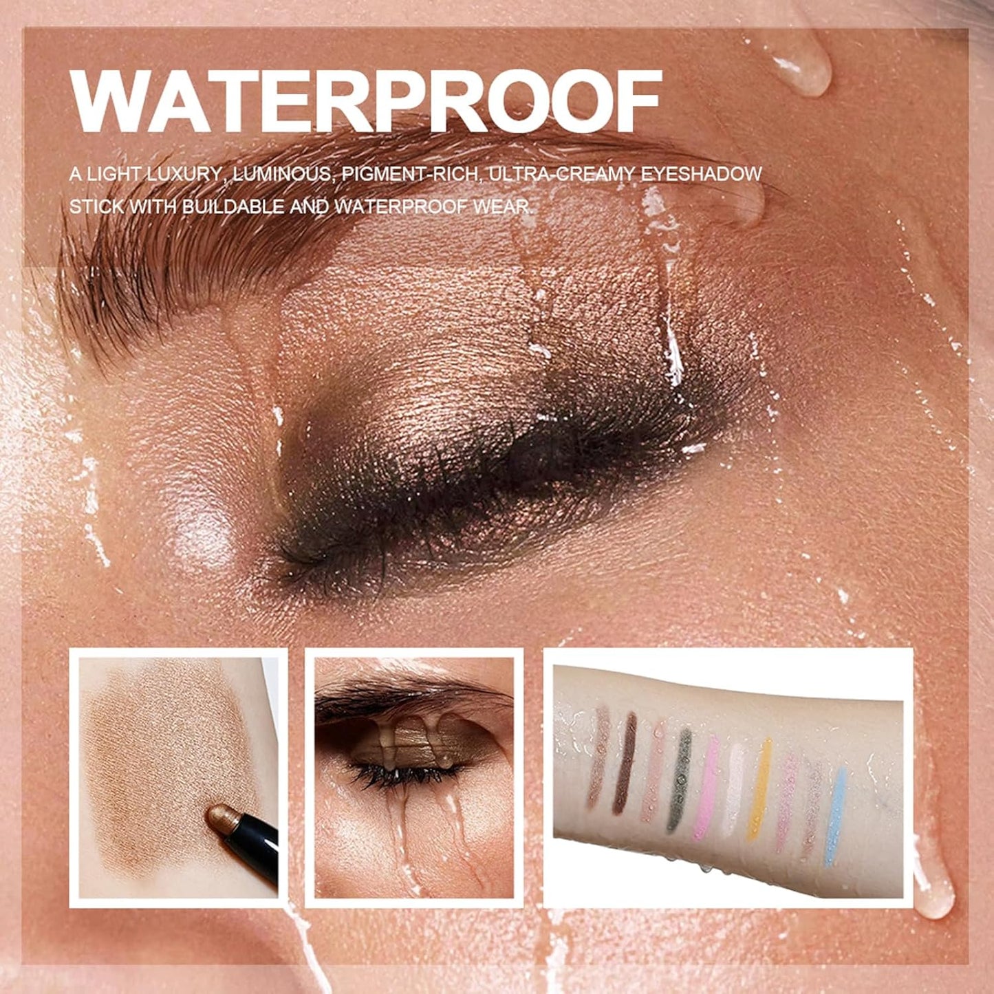 Eyeshadow Stick, Shimmer and Matte Cream Eye Shadow Brightener Sticks Eyeliner Pencil Crayon, Waterproof Long Lasting Eye Highlighter Stick Makeup,0.056 Oz(2PCS #8-Fancy+#9-Champagne)