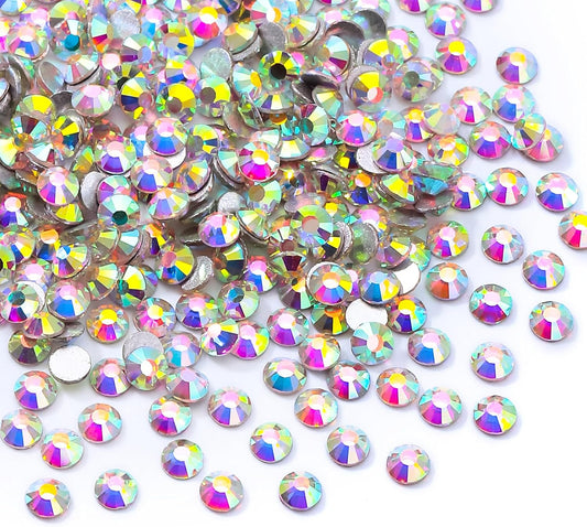 Crystal AB Flatback Rhinestones, Glass Rhinestones for Nail Art and Craft, Glue Fix, Loose Crystal Gemstones(Crystal AB, SS6, 1440pcs, 1.9-2.0mm)