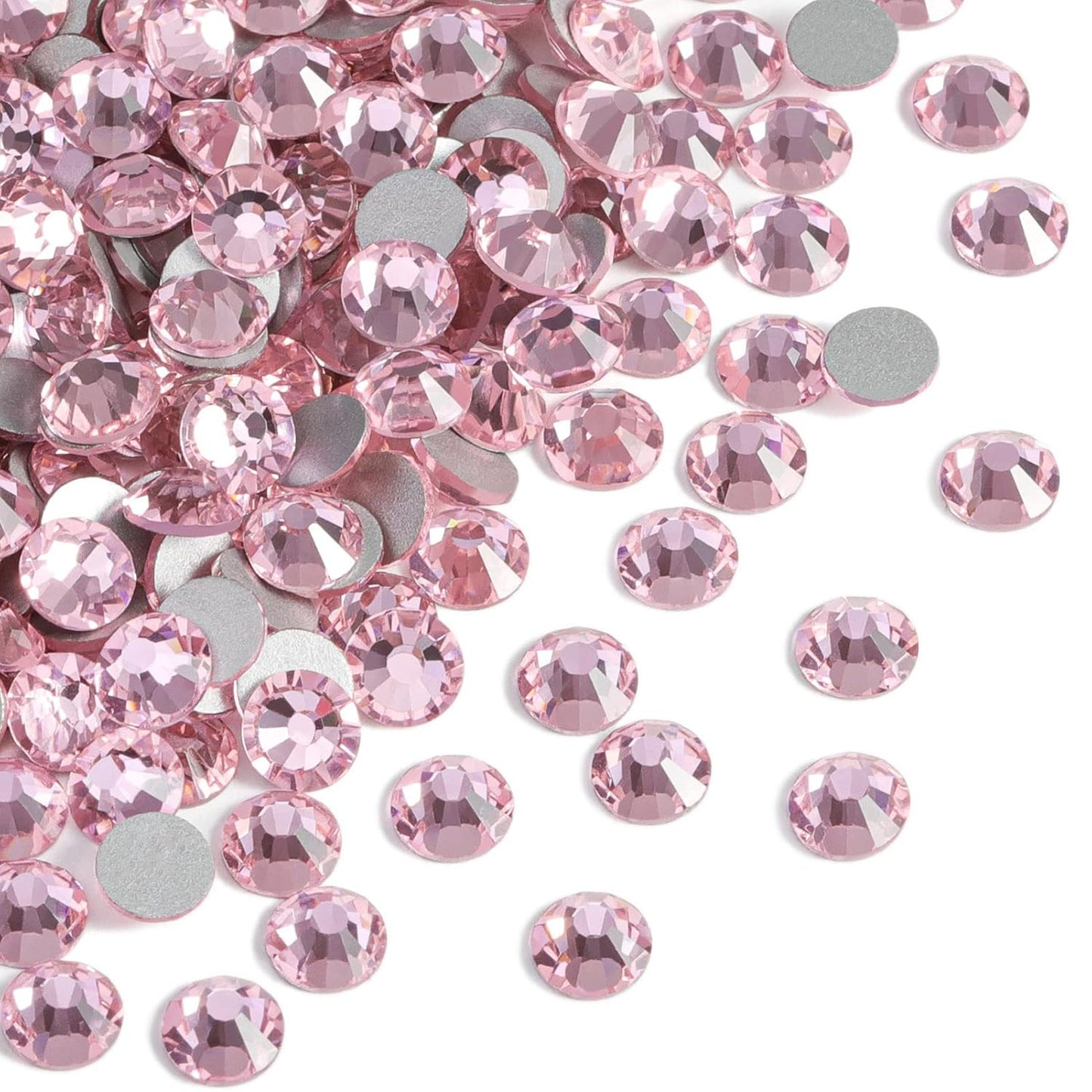Beadsland 144pcs Flat Back Crystal Rhinestones Round Gems for Nail Art and Craft Glue Fix, Light Pink, SS40, 8.4-8.7mm