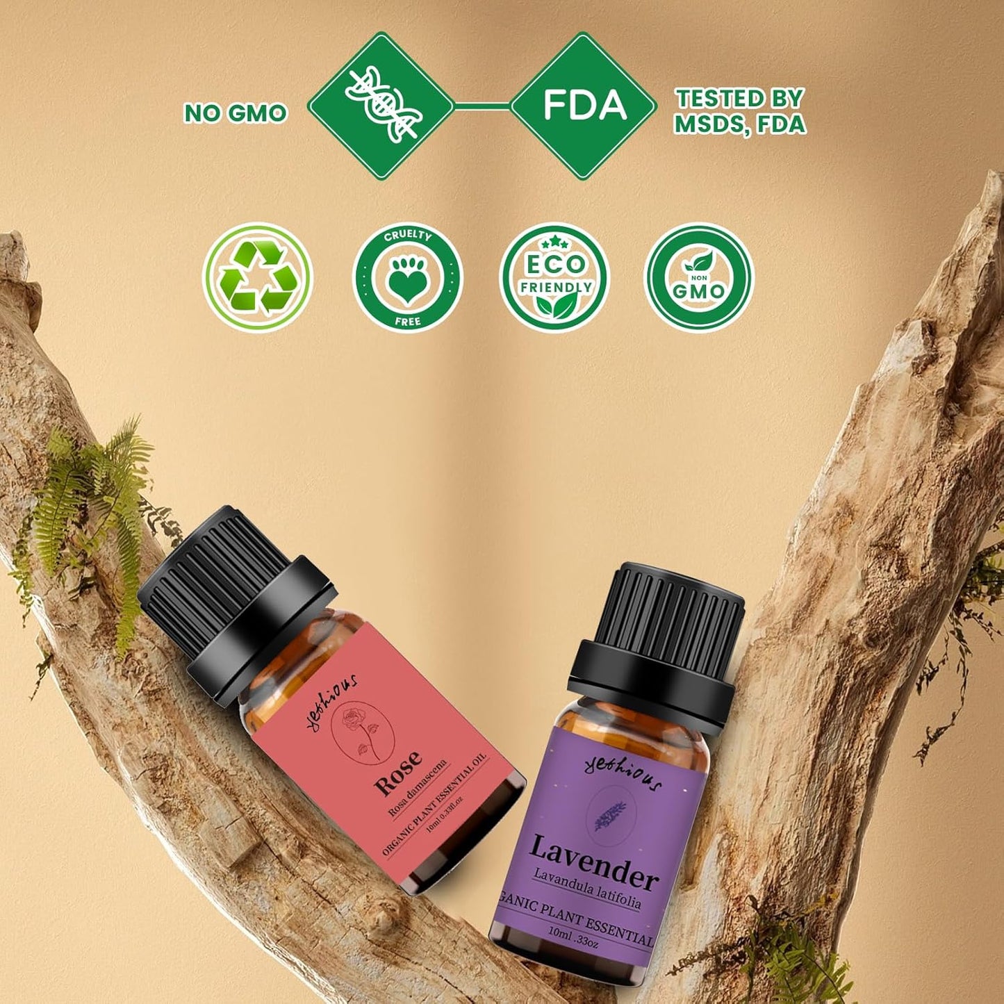 yethious 2 Pack Lavender Rose Essential Oil Set 100% Pure Organic Lavender Aromatherapy Oil Rose Fragance Oil for Diffuser Essential Oil Set