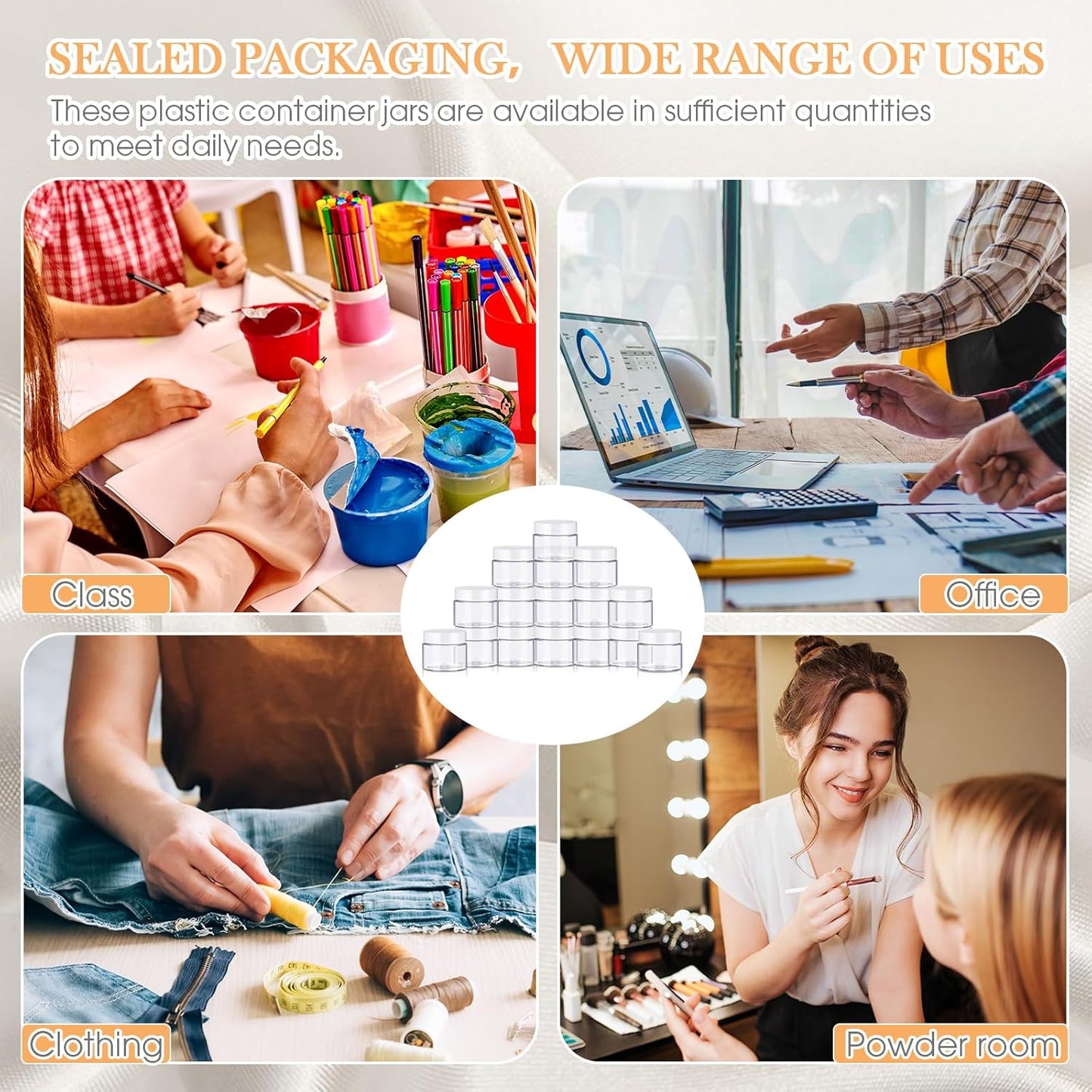 SATINIOR 100 Pcs Plastic Jars with Lids Small Containers Lids Wide Mouth Small Plastic Containers for Lotion Cream Rhinestones Body Butters Travel Storage(6 oz,White)