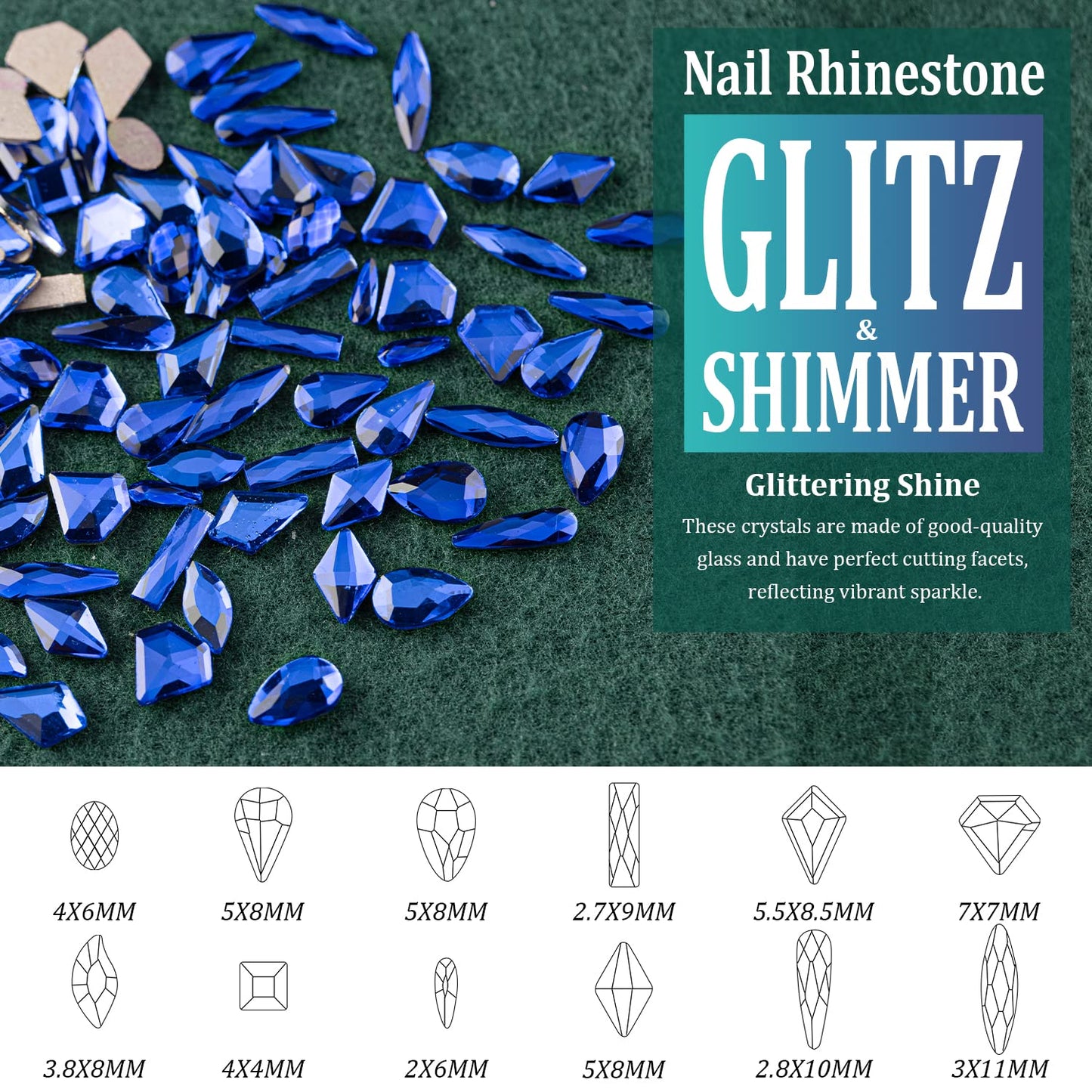 Multi Shapes Dark Blue 3D Glass Crystal Nail Art Rhinestones Kit with Flatback Round Bead Charm Gem Stone Jewelry Diamond with Pickup Pen + Tweezer for Manicure Makeup DIY Craft Decoration