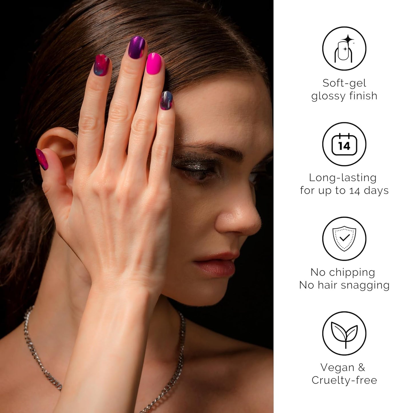 NAILOG Semi Cured Gel Nail Strips 34 pcs| Buy 2 Get 1 UV Lamp | Long Lasting Nail Polish Sticker Wraps with Glossy Gel Finish, Lost in Galaxy