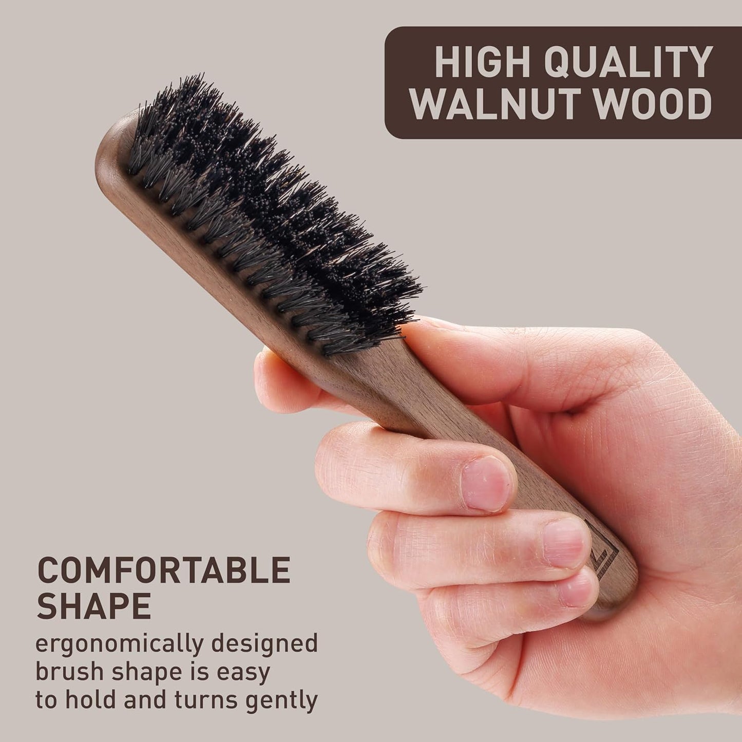 Beard Brush for Men - Stiff Boar Bristles for Beard Growth & Straightening - Exfoliates Skin, Reduces Itch - Premium Walnut Wood Handle