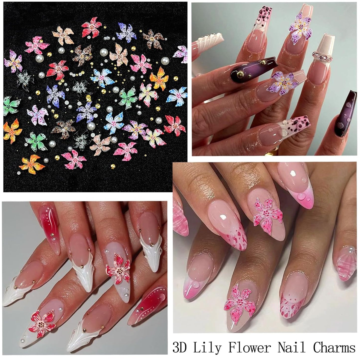 Flower Nail Art Charms with Rhinestones Glue Gel Cream Flatback Pearls Luxurious Nail Gems Supplies Accessories Gold Silver Nails Decoration Pearls for Women Nails Design