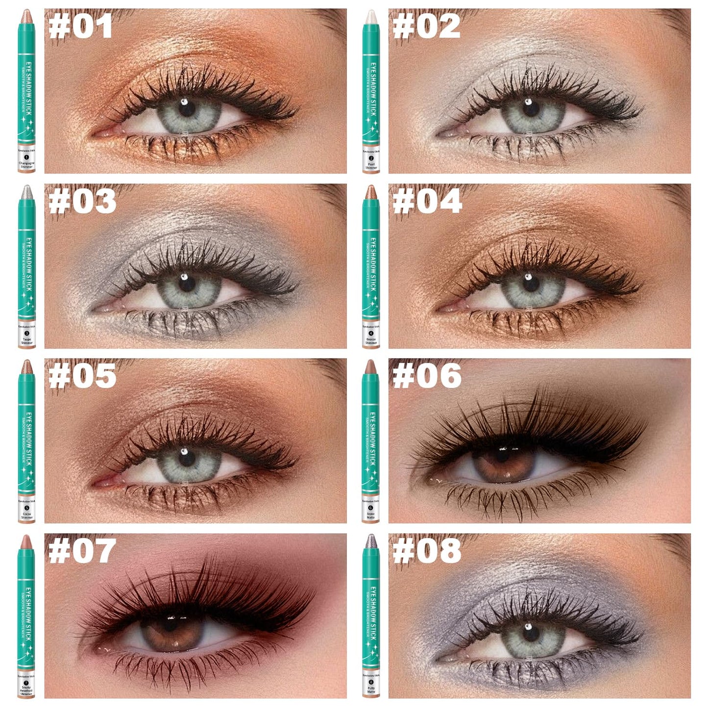 8Pcs Eyeshadow Stick, Eye Brightener Stick, Shimmer Creamy Eye Shadow Makeup, Waterproof Long Lasting Glitter Highlighter Eye Liner Pencil (SET A)