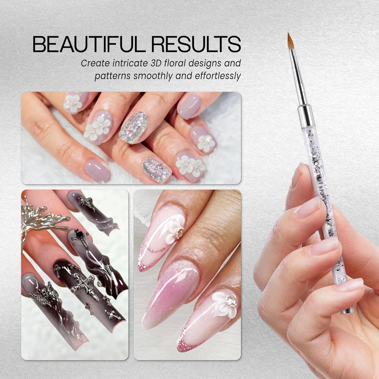 PANA 3D Kolinsky Nail Art Brush - Silver Glitter Handle, Size 5 - Acrylic Nail Art Sculpture Brush for Manicures Pedicure Salon Professional or Beginner