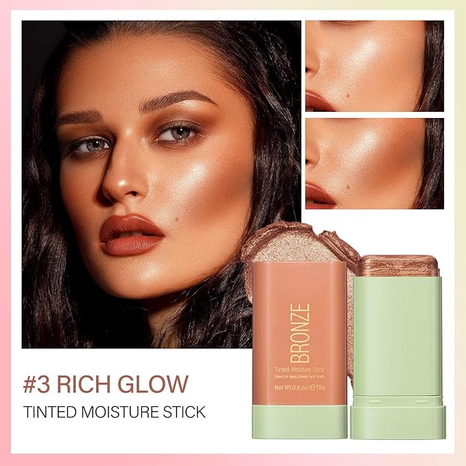 Blush Stick, Cream Blush Stick for Cheeks & Lips, Blendable Long-Lasting Multi-Use Contour Stick & Highlighter Makeup (RICH GLOW)